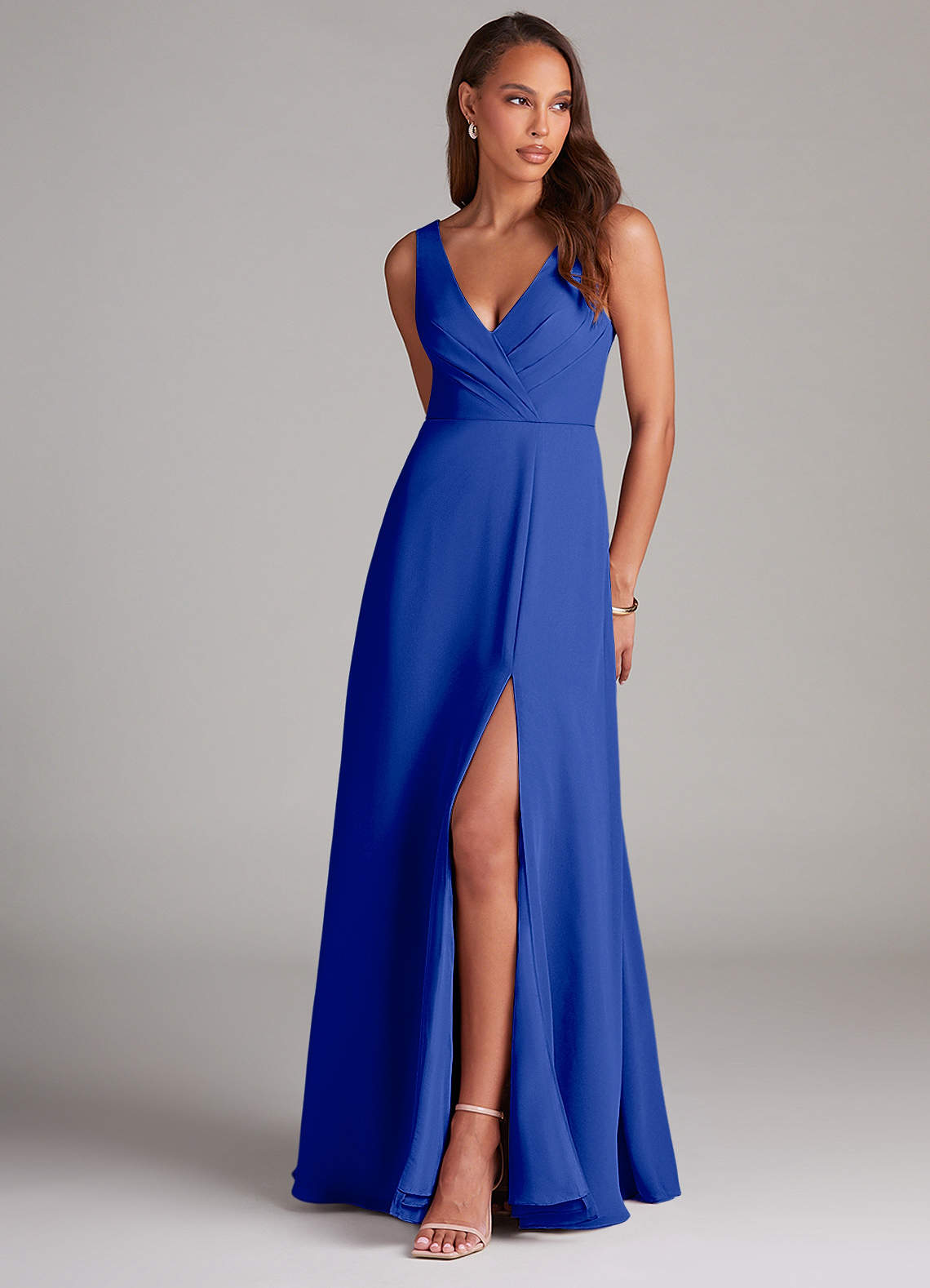 Azazie Nelly Bridesmaid Dresses Royal Blue A-Line Pleated Chiffon Dress image1