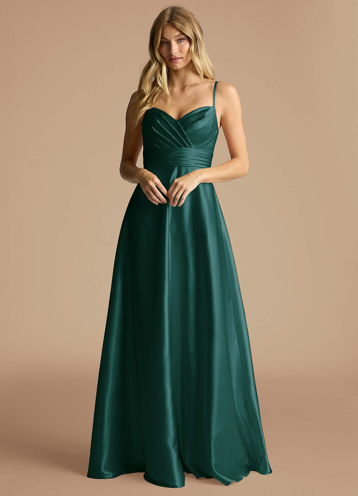 Azazie Oliana Brautjungfernkleider A-Linie Plissee Metallischer Satin Kleid Kiefer image1