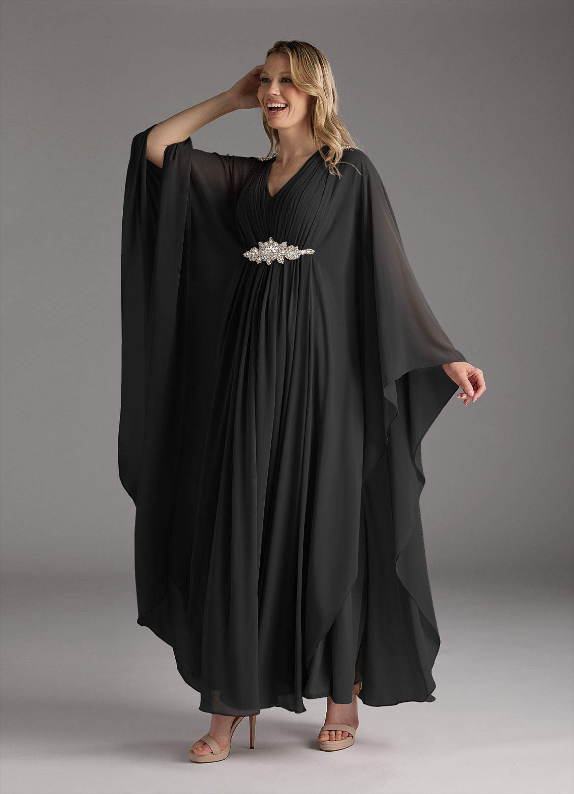 Azazie Drew Mother of the Bride Dresses Black A-Line Pleated Chiffon Dress image1