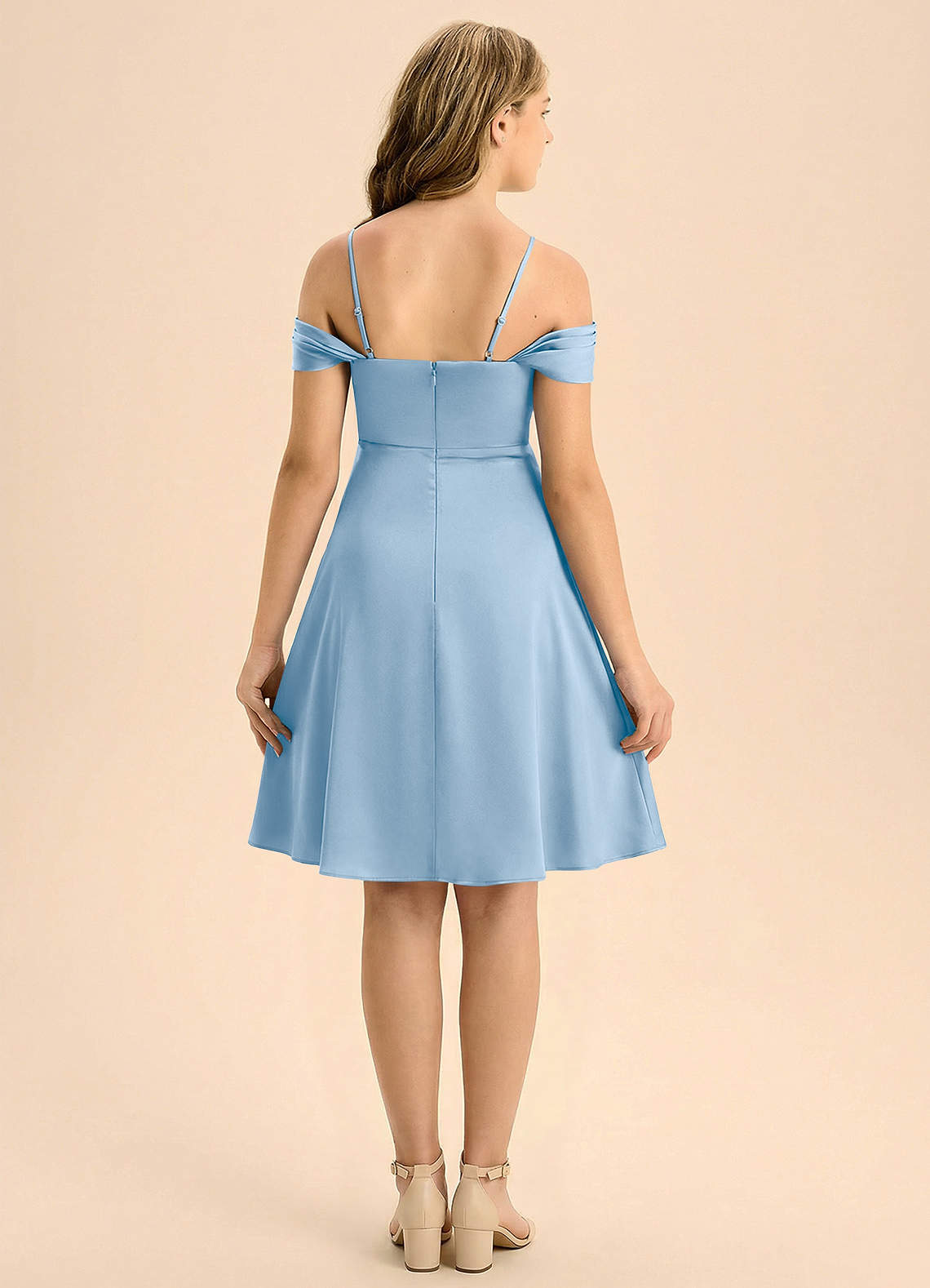 Azazie Anselie Junior A-Line Plisseret Stræk satin Mini Junior brudepige Kjole image1