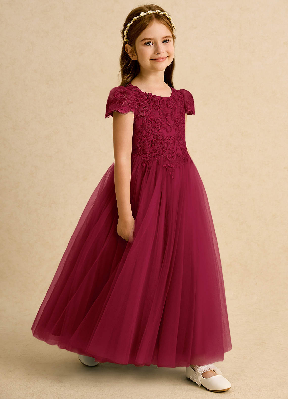 Azazie Puff Flower Girl Klänningar Klä Balklänning i Tyll Spets image2