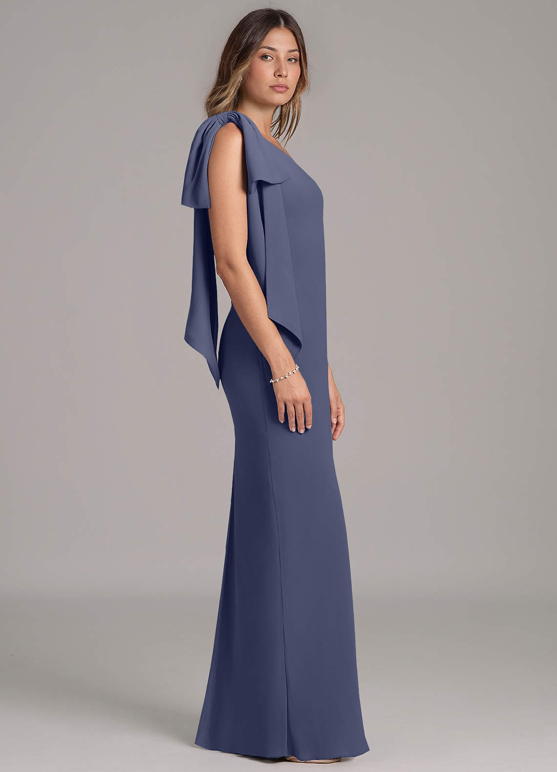 stormy grey bridesmaid dresses Stormy Grey Bridesmaid Dresses Sheath/Column Spaghetti Straps V-Neck Floor Length Chiffon Bridesmaid Dresses with Slit