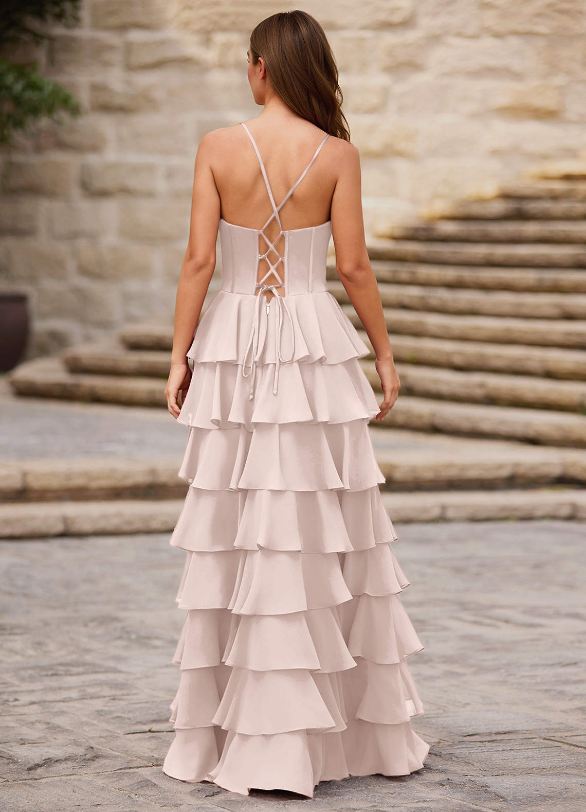 Rhythm Powder Pink Ruffled A-line Prom Dress | Azazie
