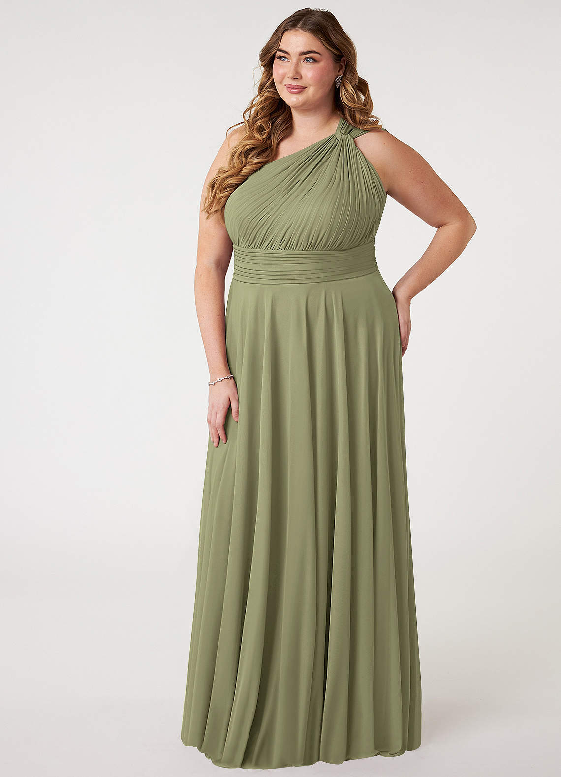 Azazie Charlize Bridesmaid Dresses Pistachio A-Line One Shoulder Mesh Dress image7