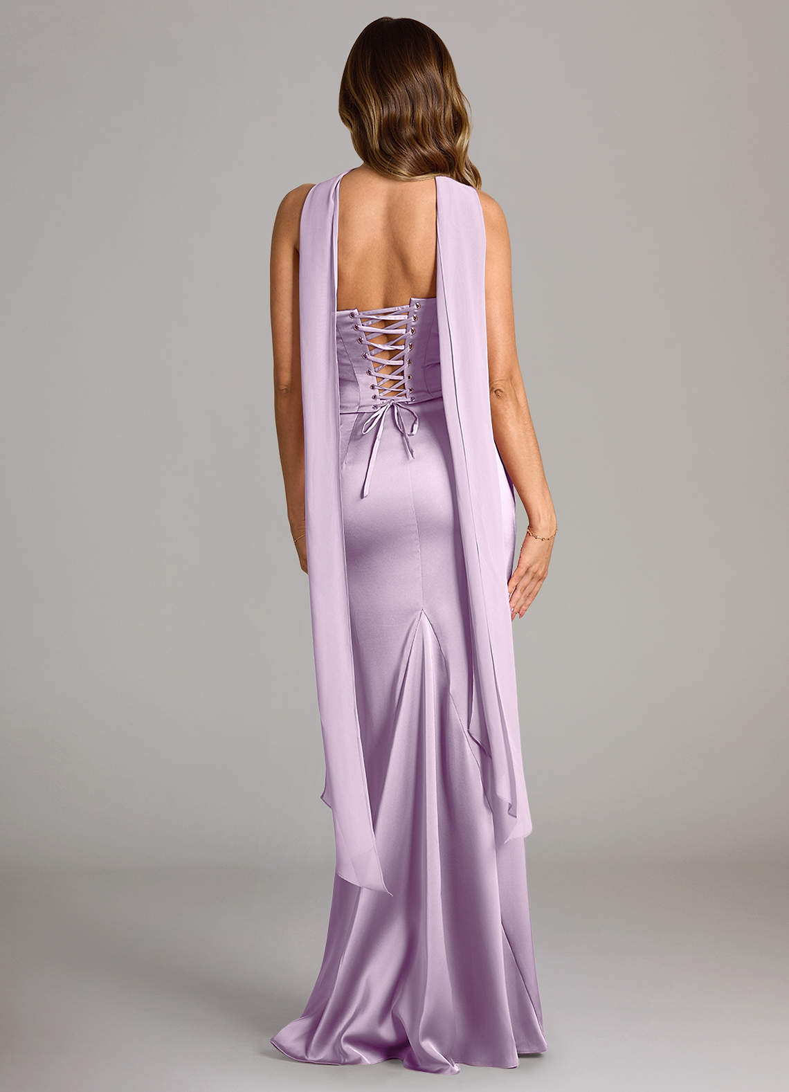 Azazie Sorrel Bridesmaid Dresses Frosted Lilac Mermaid Strapless Stretch Satin Convertible Dress image1