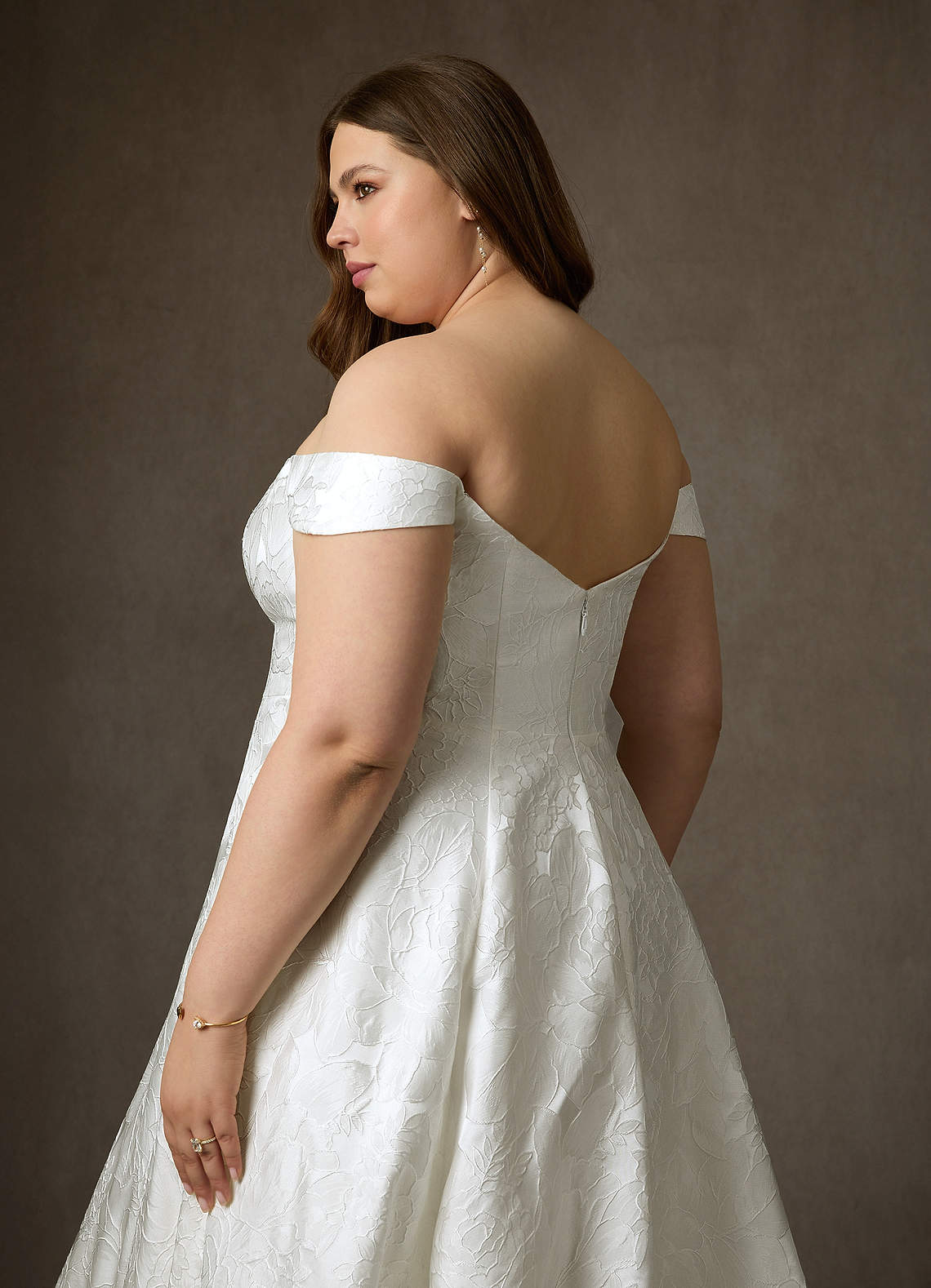 Azazie Amaya Hochzeitskleider Ballkleid Schulterfrei Blumen-Jacquard Kleid Diamantweiß image10