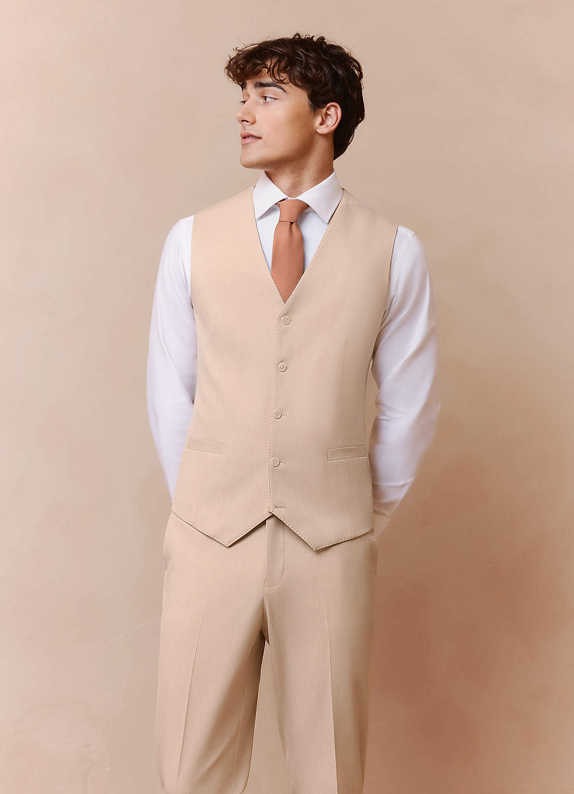 front Savile Tan Wool Blend Suit Vest