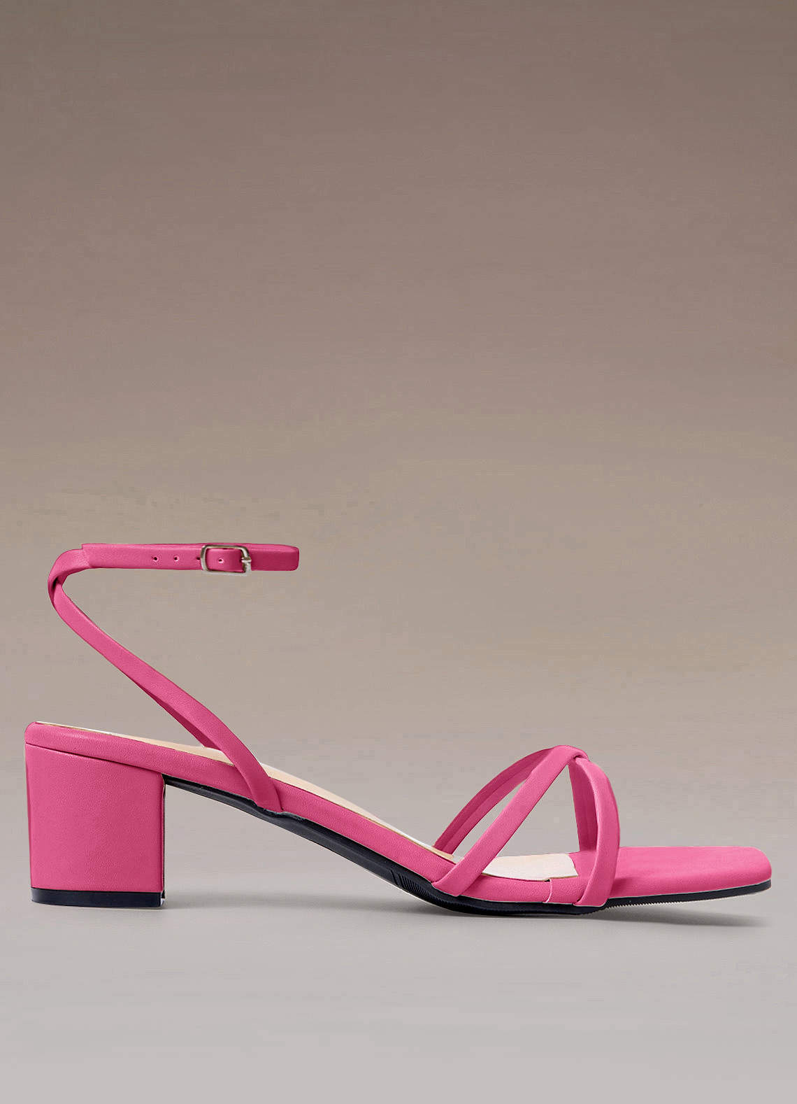 Hot Pink Strap Mid Heel Sandals