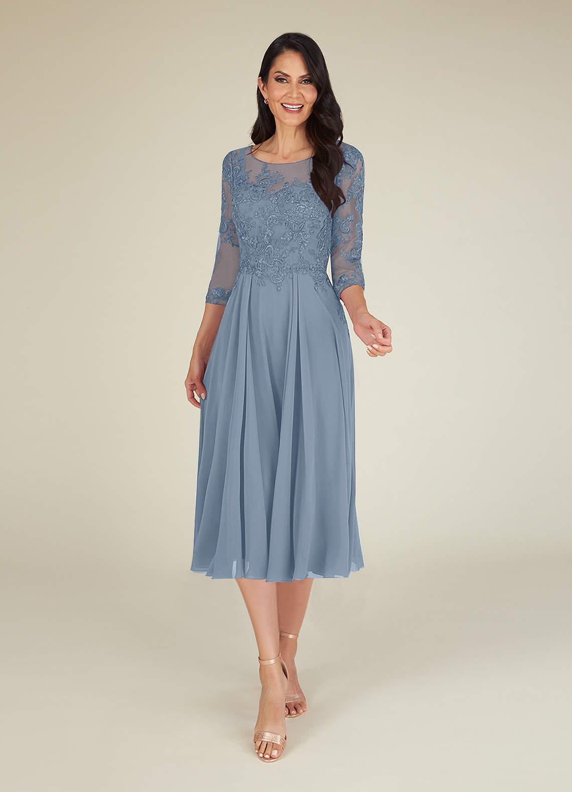 Tea-Length Chiffon Lace Dress Grape