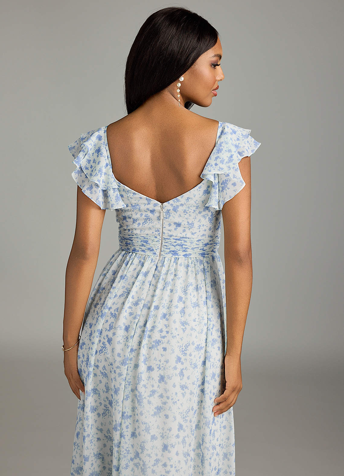 adrianna papell mint lace dress Sleeveless Floral Beaded Ruffle Midi Dress In Deep Azure