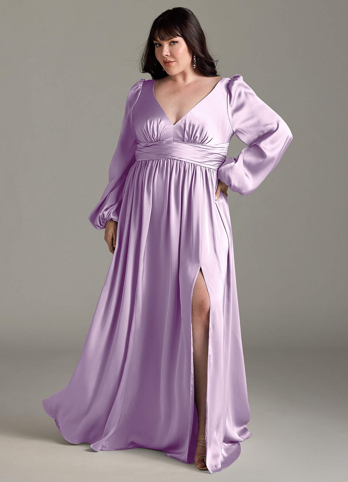 Azazie Norah Final Sale Agave A-Line Stretch Satin Dress image1