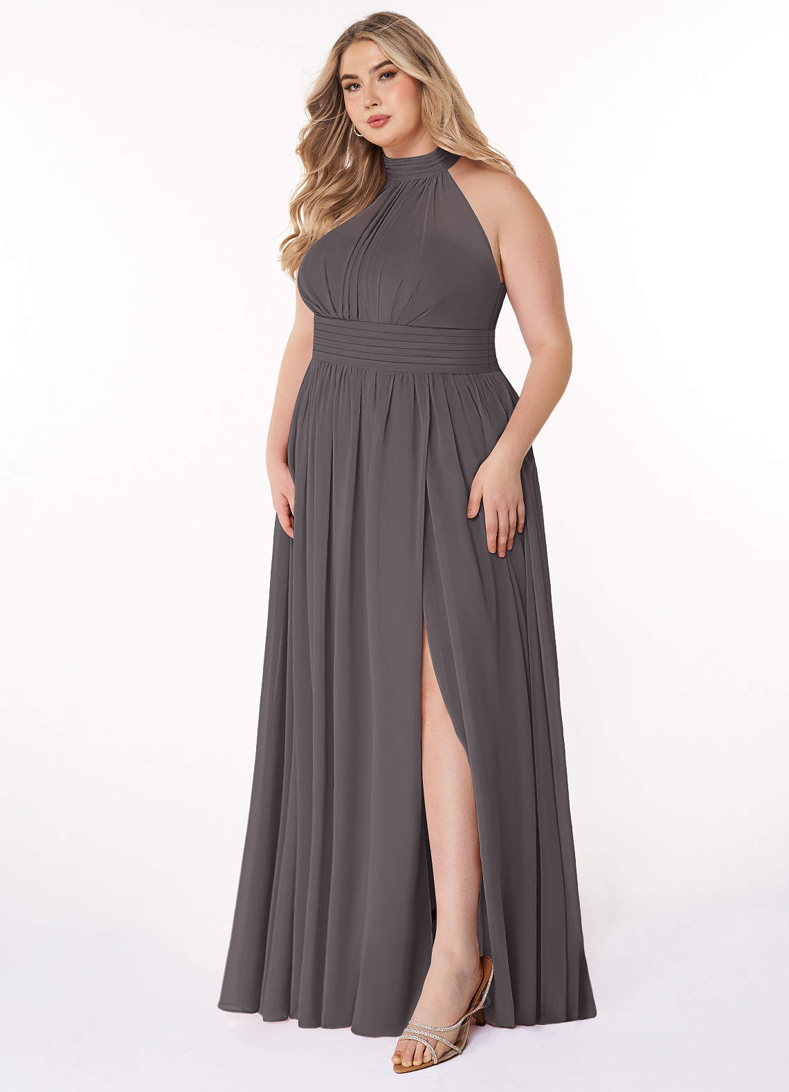 knee length dresses for ladies Off-Shoulder Ruched Tie-Detail Maxi Dress in Steel Grey - XL main image 0