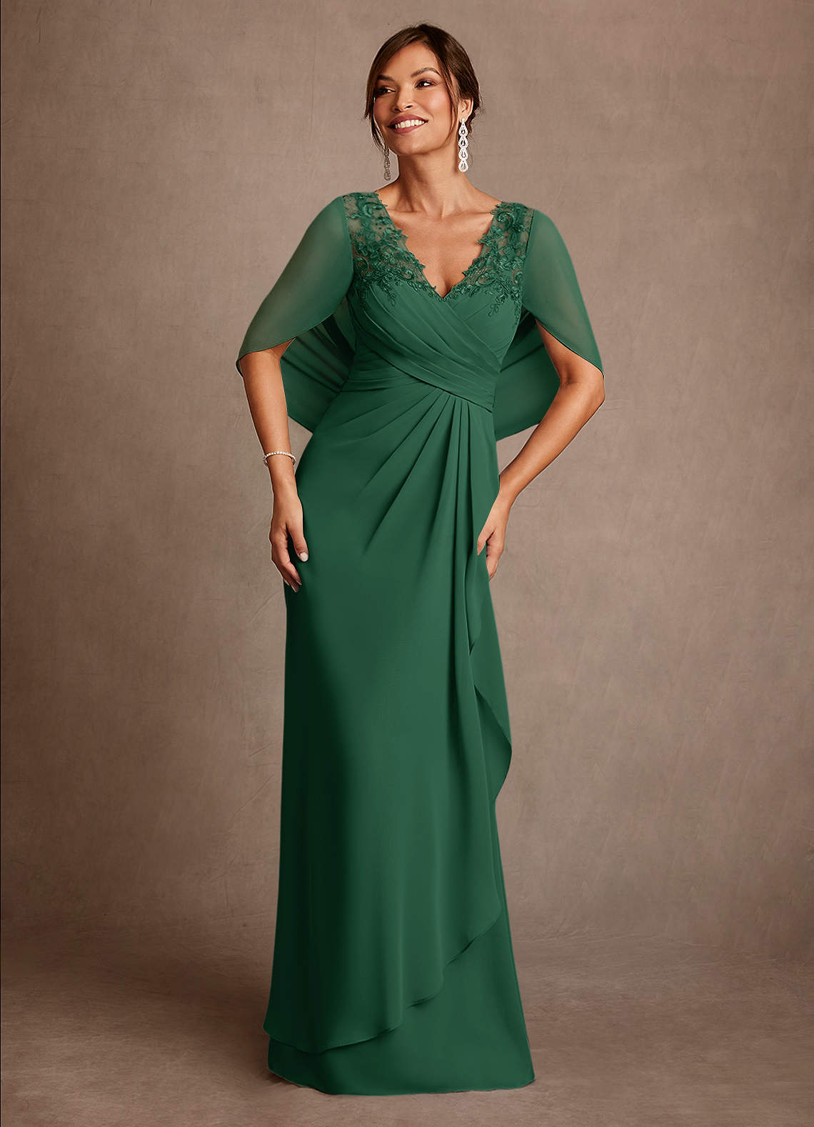 Azazie Santa Clara Kleider für die Brautmutter A-Linie Spitze Kleid Dunkelgrün image1