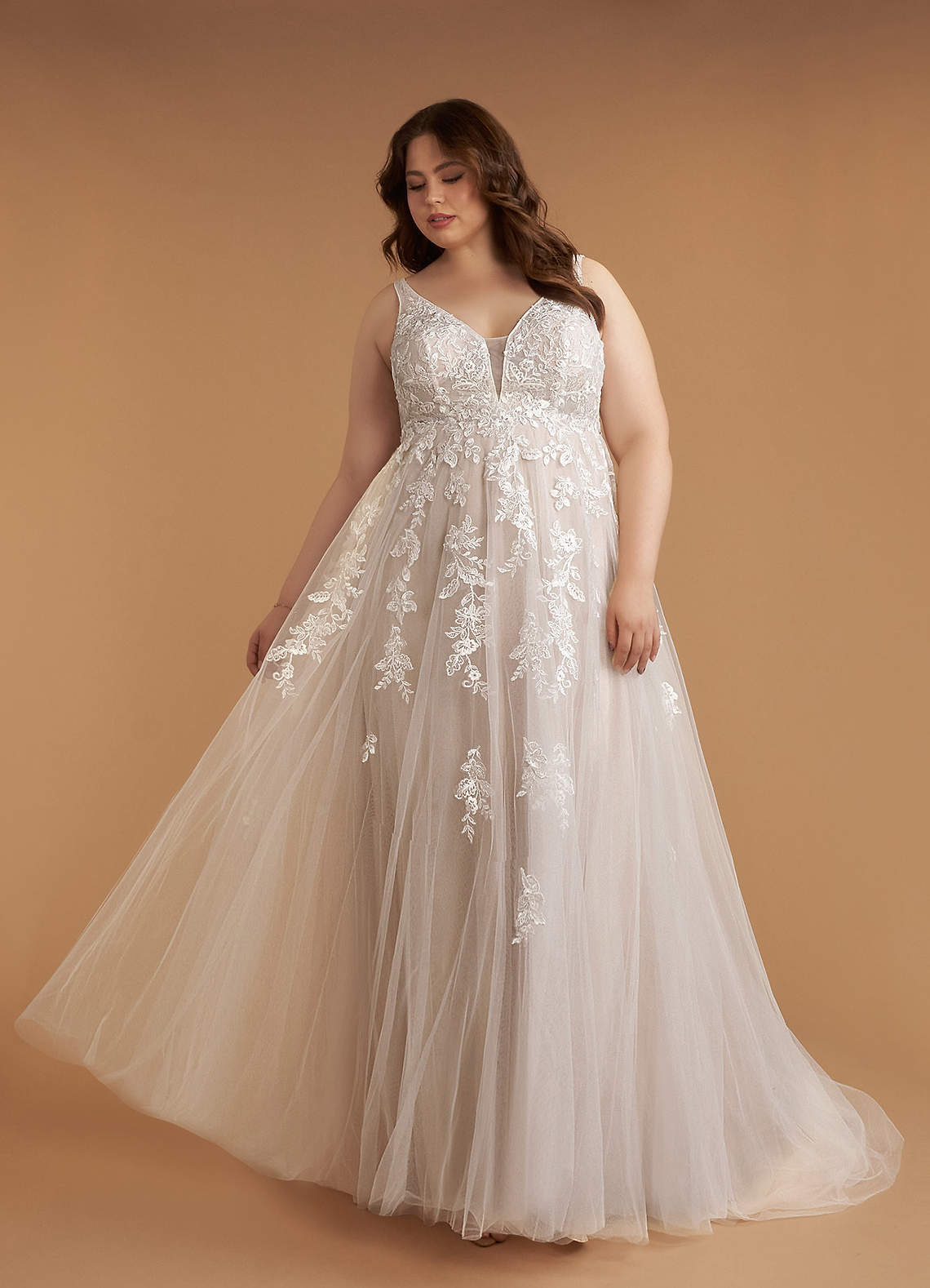 Azazie Sorella Wedding Dresses Diamond White Caramel A-Line V-Neck Sequins Tulle Dress image9