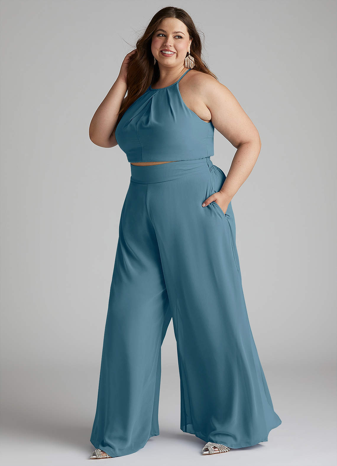 Azazie Kenzi Bridesmaid Dresses Bermuda Pleated Chiffon Jumpsuit image1