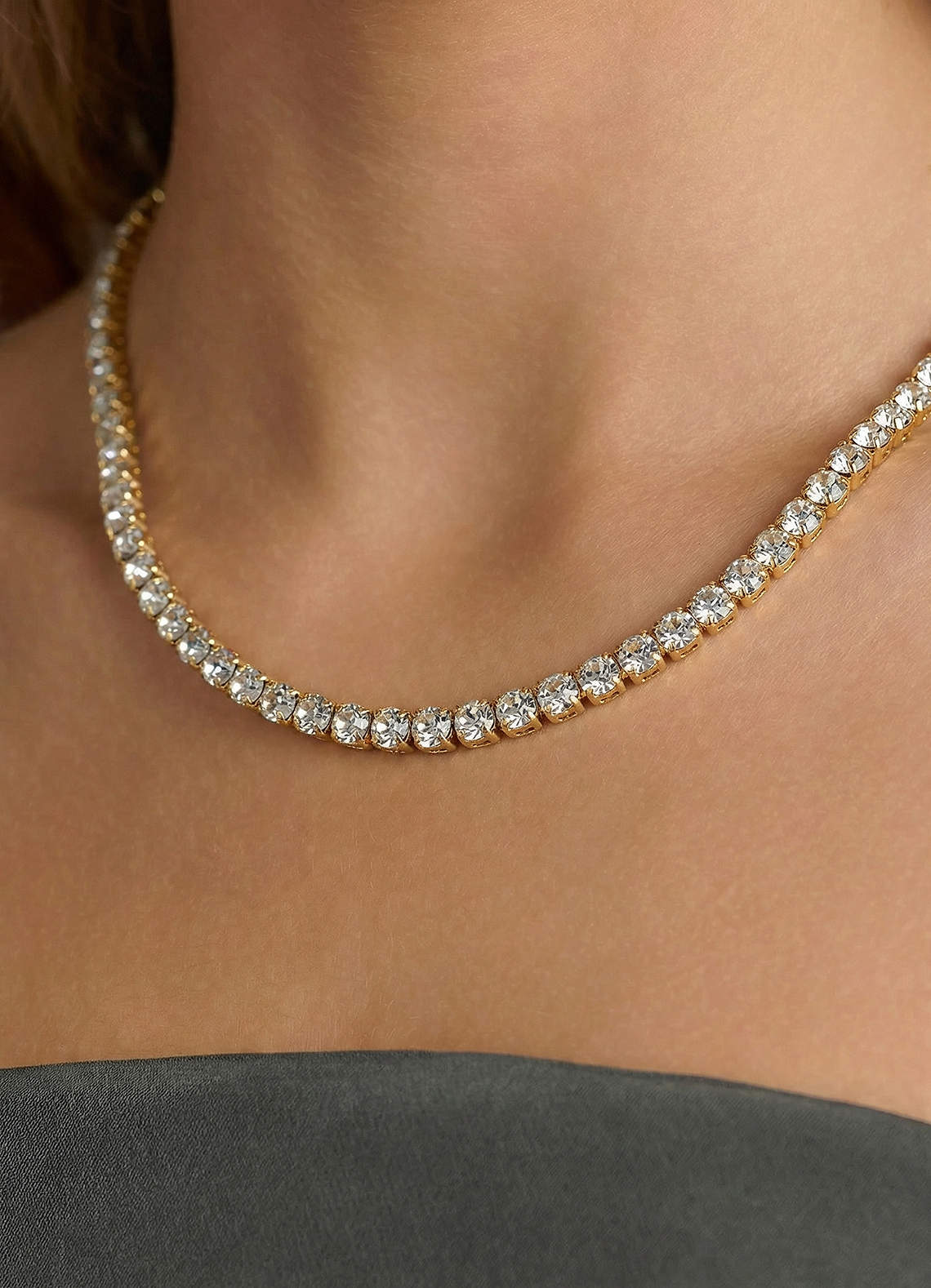 front Tennishalsband med 14K guldplätering och zirkonia