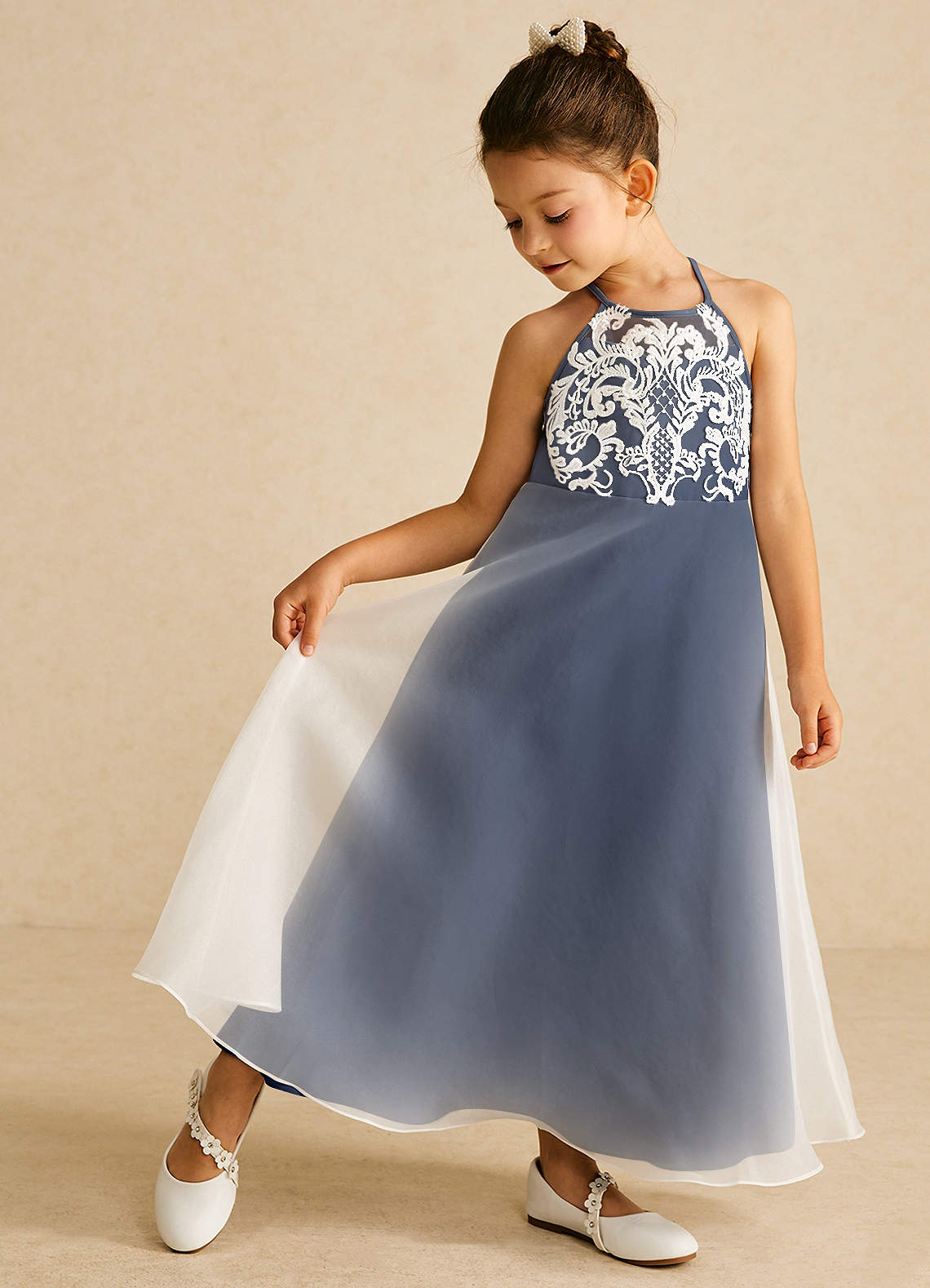 Azazie Ladybug Flower Girl Dresses Dark Navy A-Line Lace Organza Dress image1