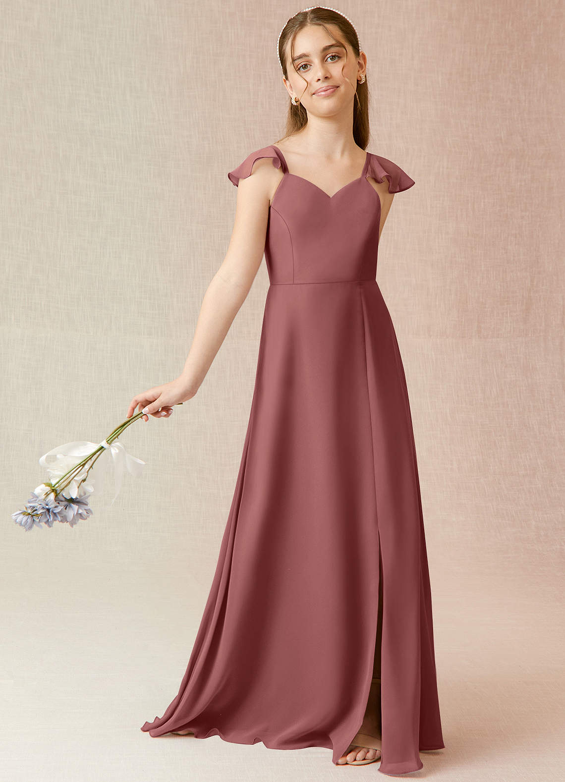 Azazie Everett Junior Vestido de Amatista de Gasa de Corte en A image1