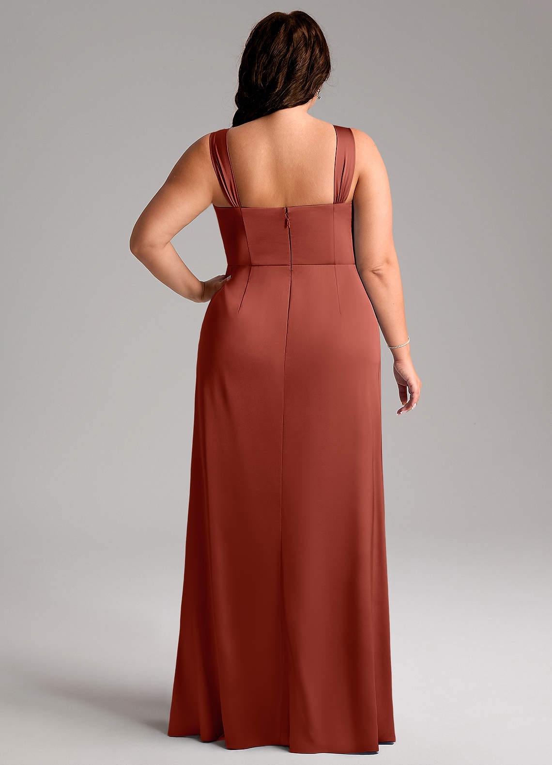 Azazie Denice Robes de demoiselle d'honneur Robe Fourreau en Satin extensible Plissée Terracotta image10