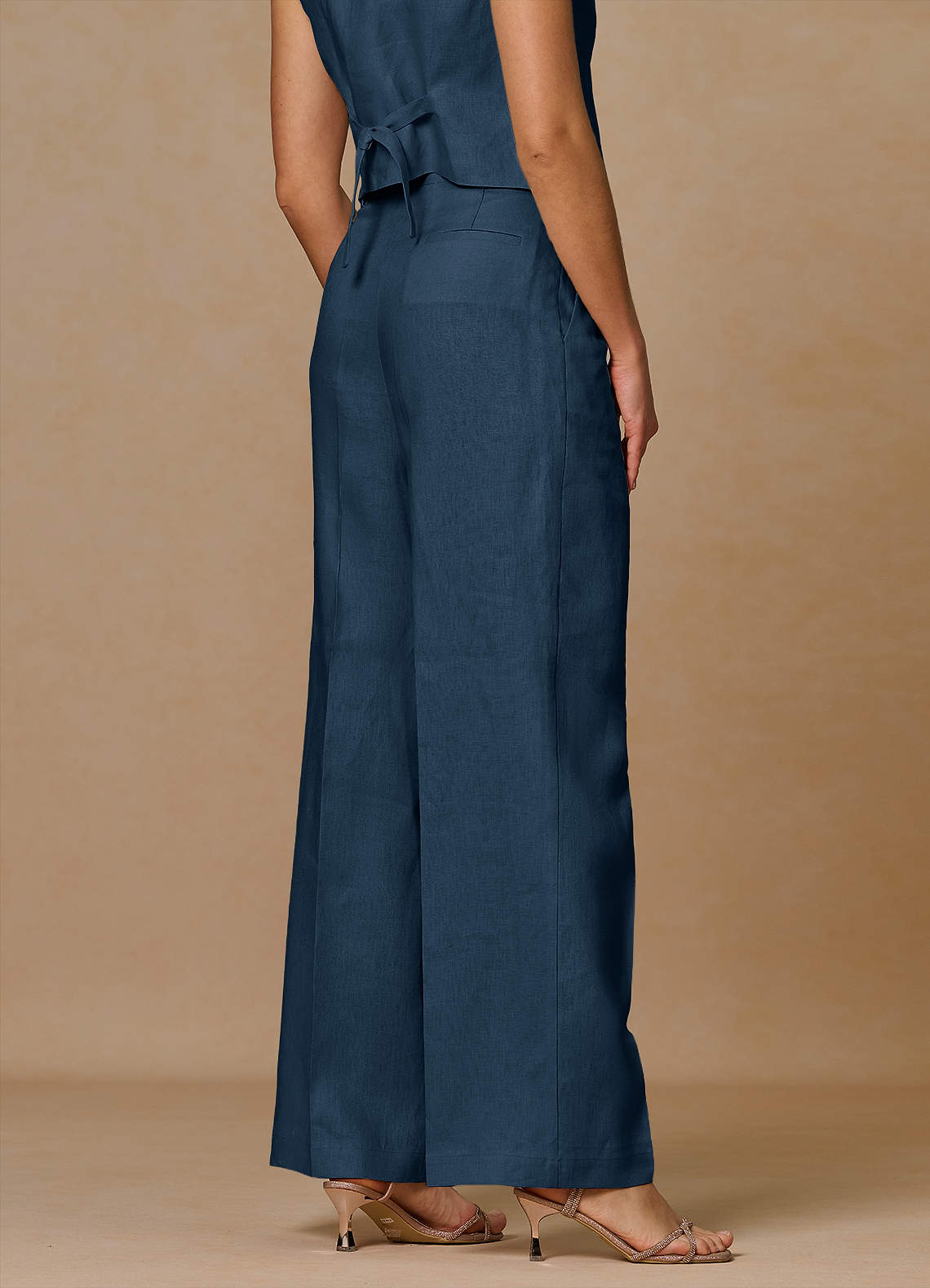 front Belicia Dark Navy 100% Linen Pants
