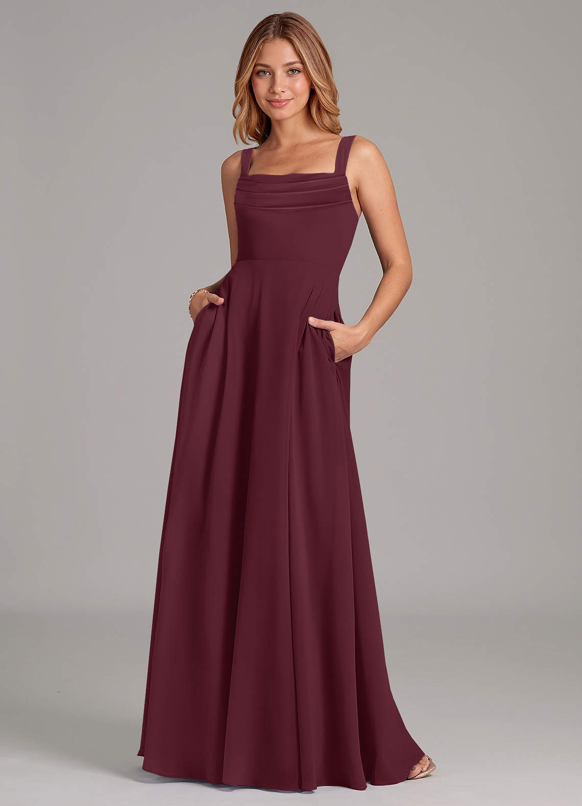 Azazie Shaude Bridesmaid Dresses Cabernet A-Line Pleated Chiffon Dress image1