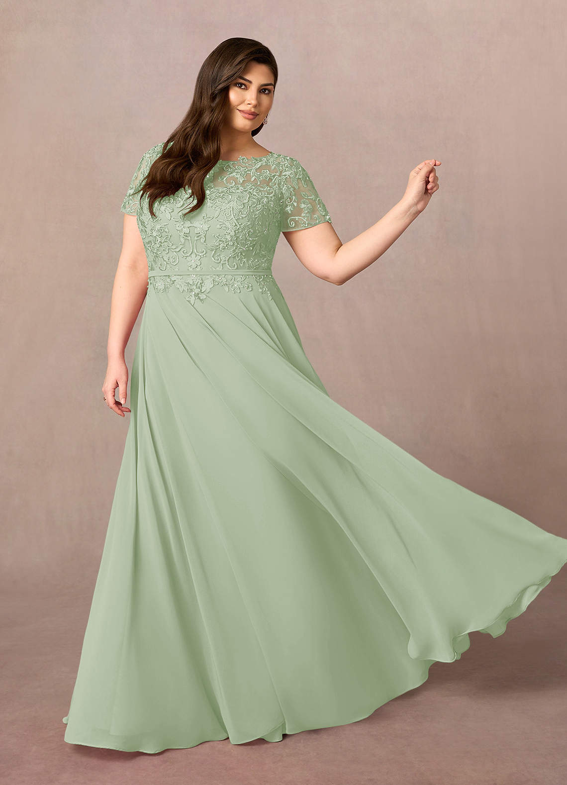 Azazie Adina Mother of the Bride Dresses Dusty Sage A-Line Boatneck Sequins Chiffon Dress image7