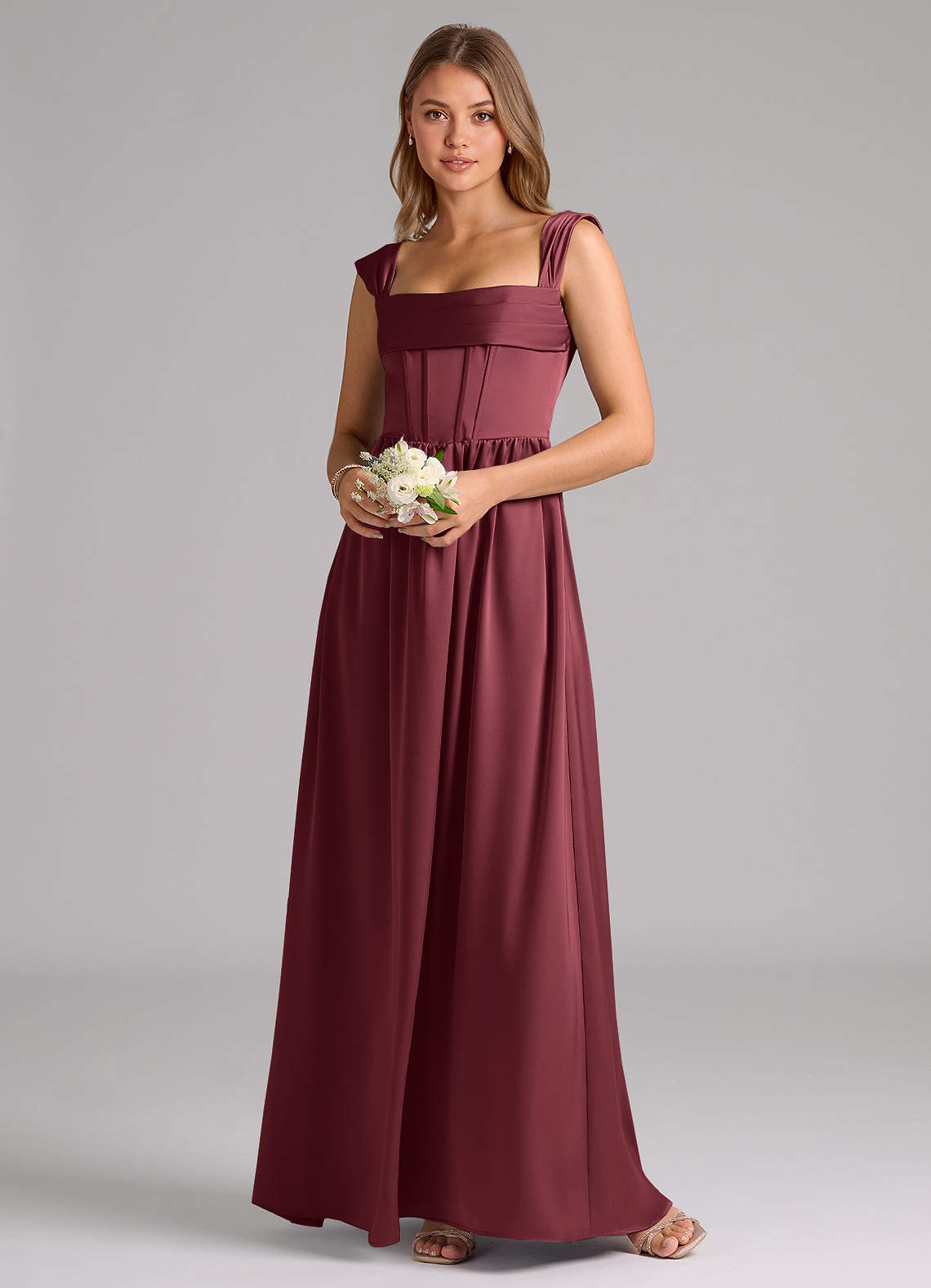 Azazie Hattie Bridesmaid Dresses Merlot A-Line Corset Stretch Satin Dress image1