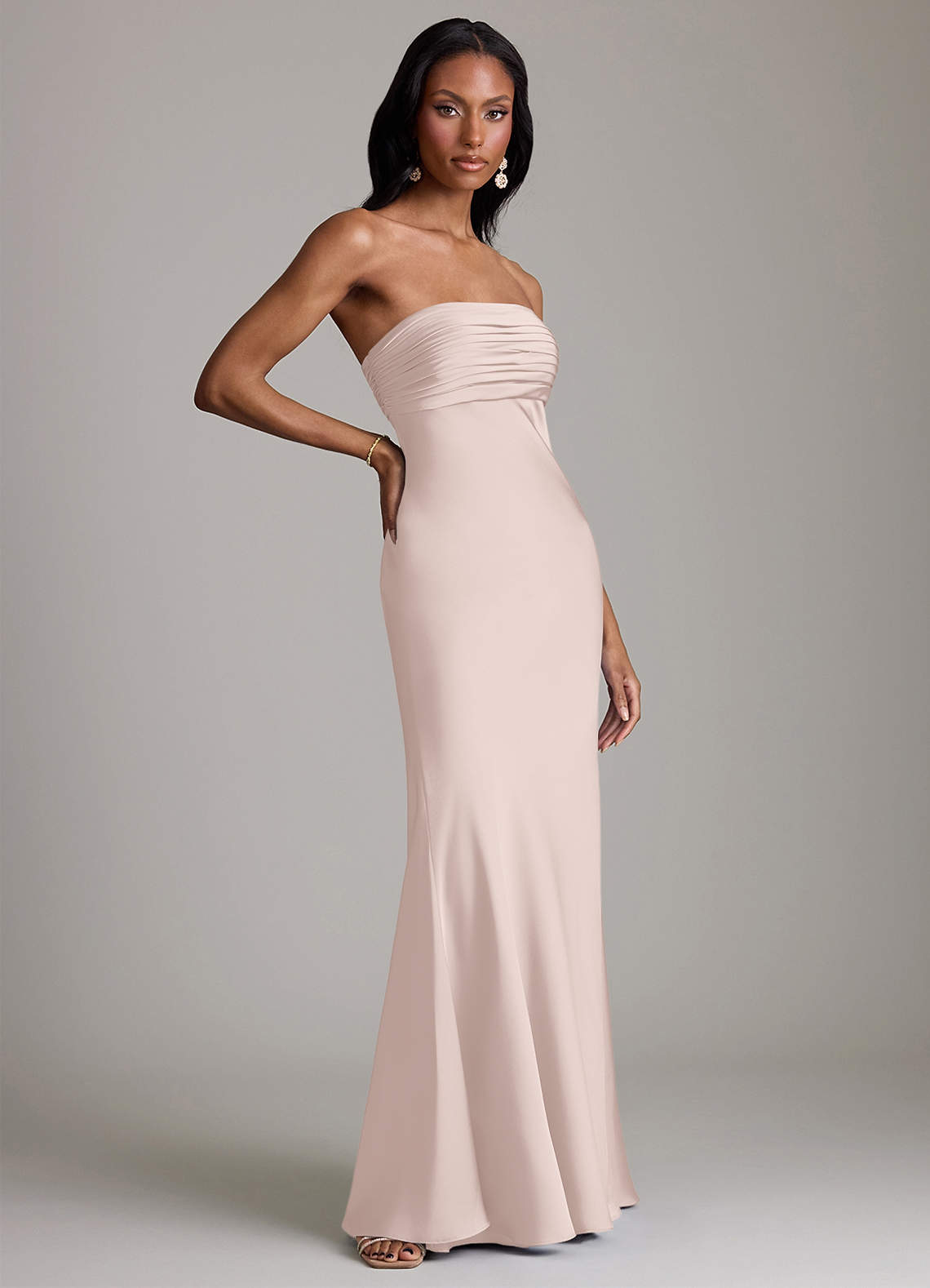 Azazie Saylor Brudtärnklänningar Klä av Sjöjungfru i Stretch Satin Axelbandslös Rodnande Rosa image3