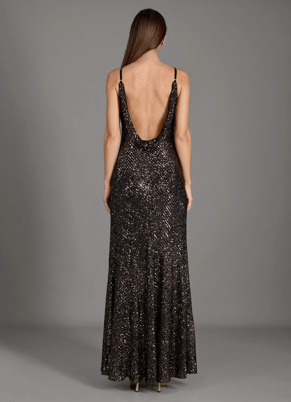 Katy Bronze Sequin Maxi Dress | Azazie