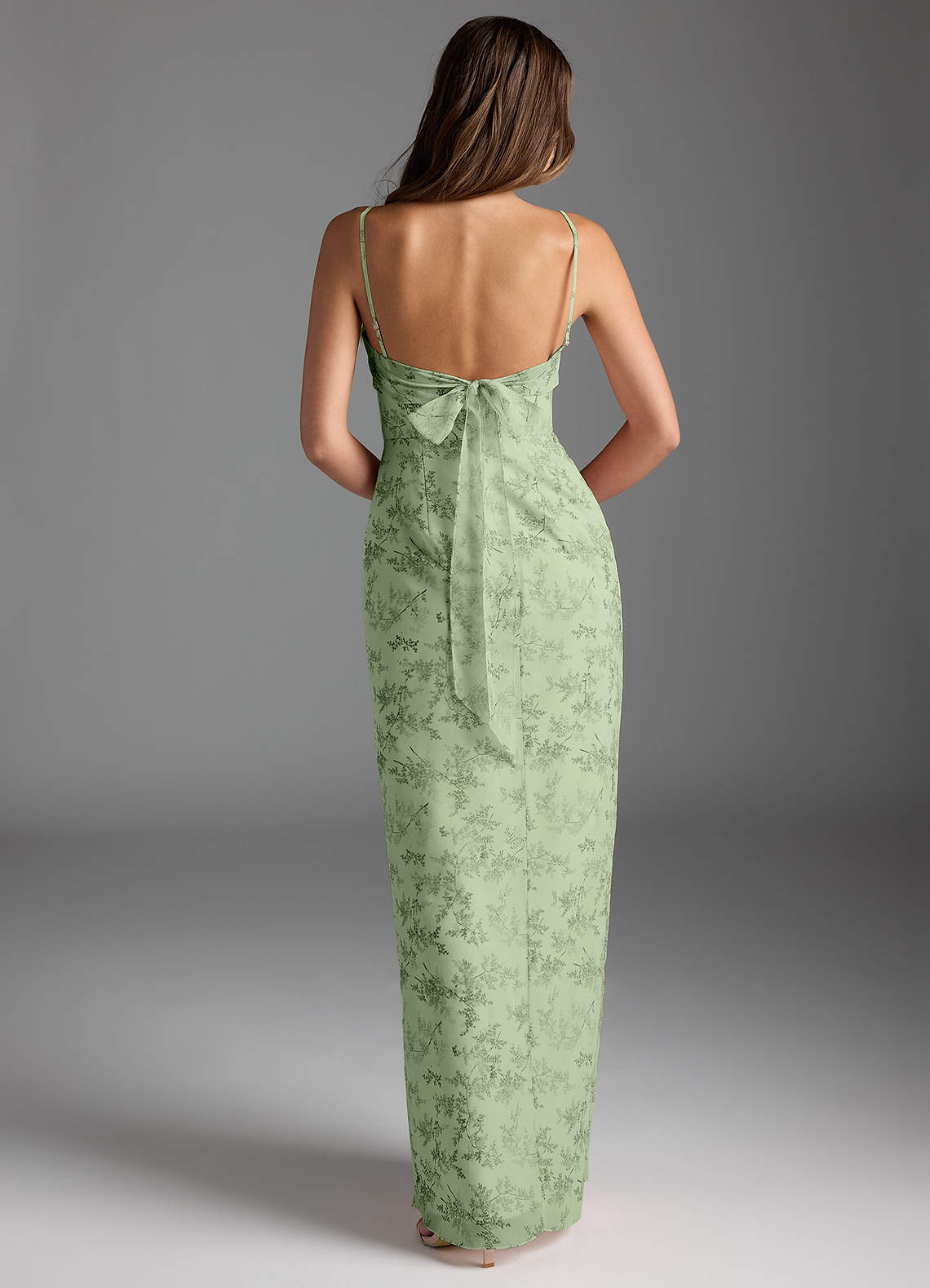 Azazie Mai Bridesmaid Dresses Green Fern Floral Sheath Pleated Chiffon Dress image4