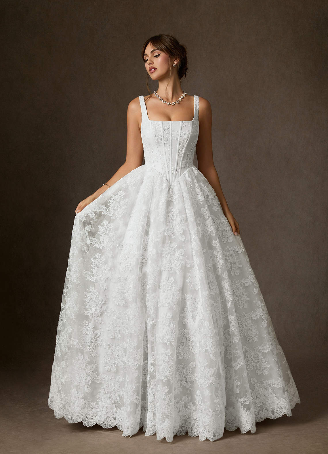 Azazie Geneva Wedding Dresses Diamond White Ball-Gown Square Neckline Lace Dress image2