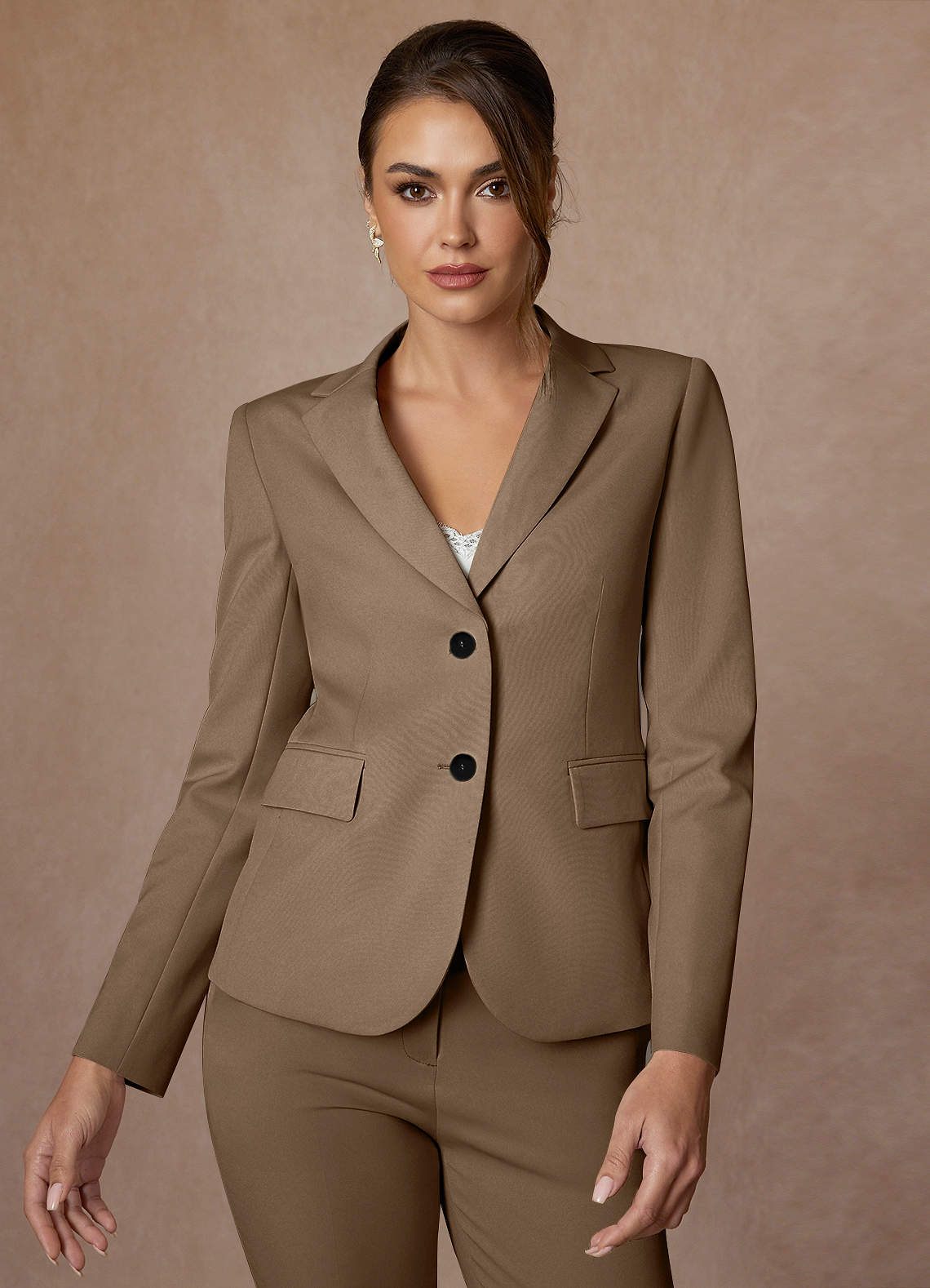 front Victoria Truffle Refined Weave Blazer
