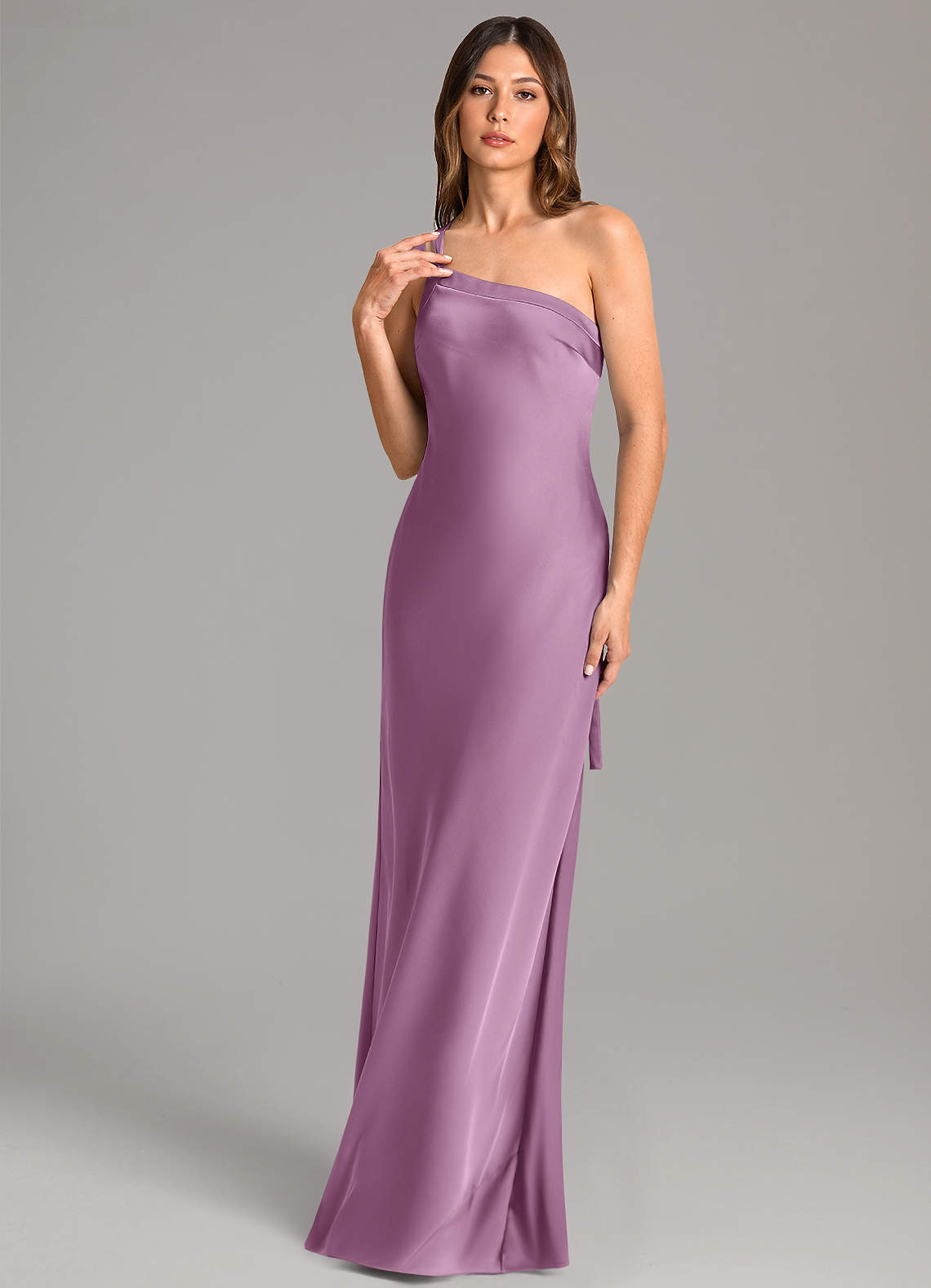Azazie Monroe Brautjungfernkleider Meerjungfrau-Linie One-Shoulder Stretch-Satin Kleid Blauregen image1