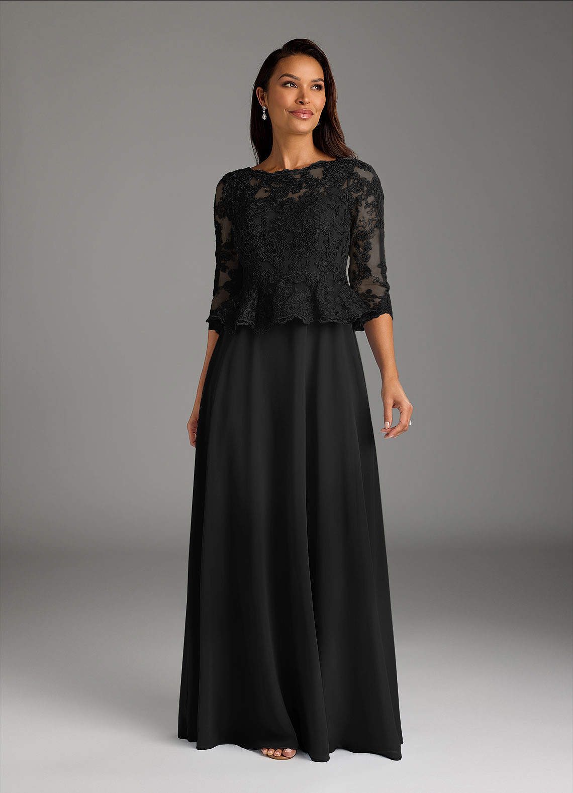 Azazie Averie vestidos de madre de la novia Vestido de Black de Gasa de Corte en A con Cuello barco Lentejuelas image2