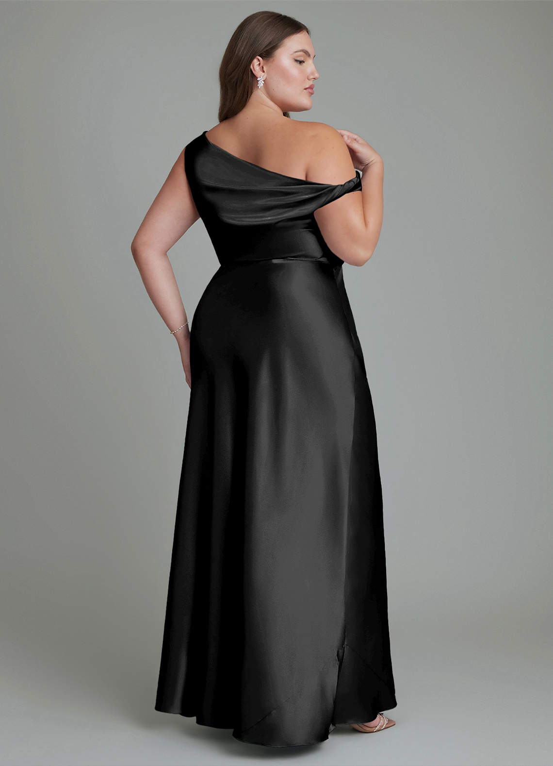 Azazie Emerson Bridesmaid Dresses Black Mermaid Off the Shoulder Metallic Satin Dress image8