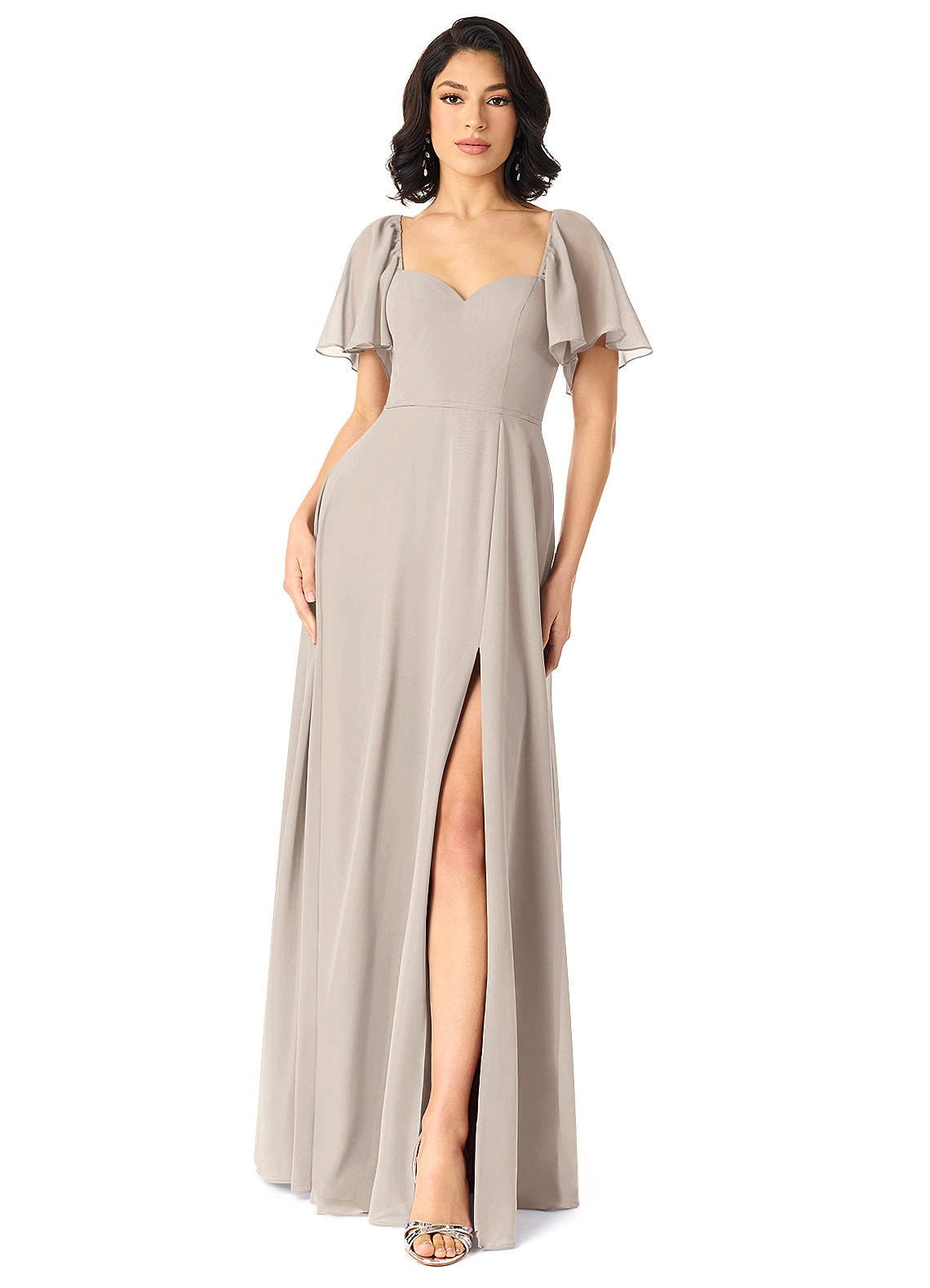 Azazie Chloe Brautjungfernkleider A-Linie Herzausschnitt Chiffon Kleid Frost image1