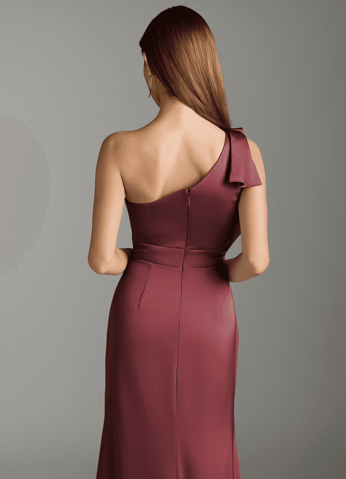 Azazie Rinna Vestidos de damas de honor Vestido de Merlot de Satén Elástico de Corte Sirena con Volante image6