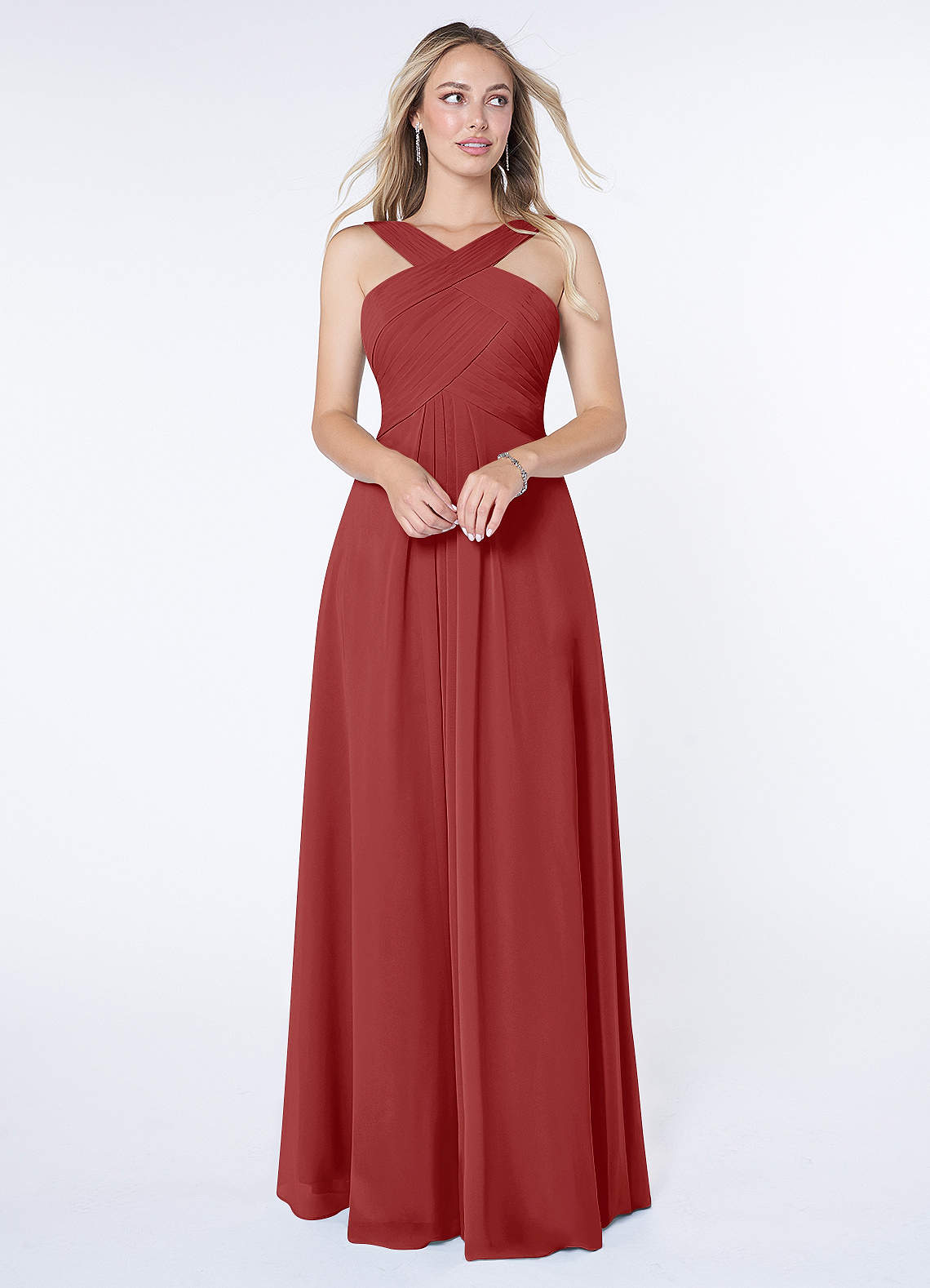 Azazie Kaleigh Bridesmaid Dresses Rust A-Line Pleated Chiffon Dress image1