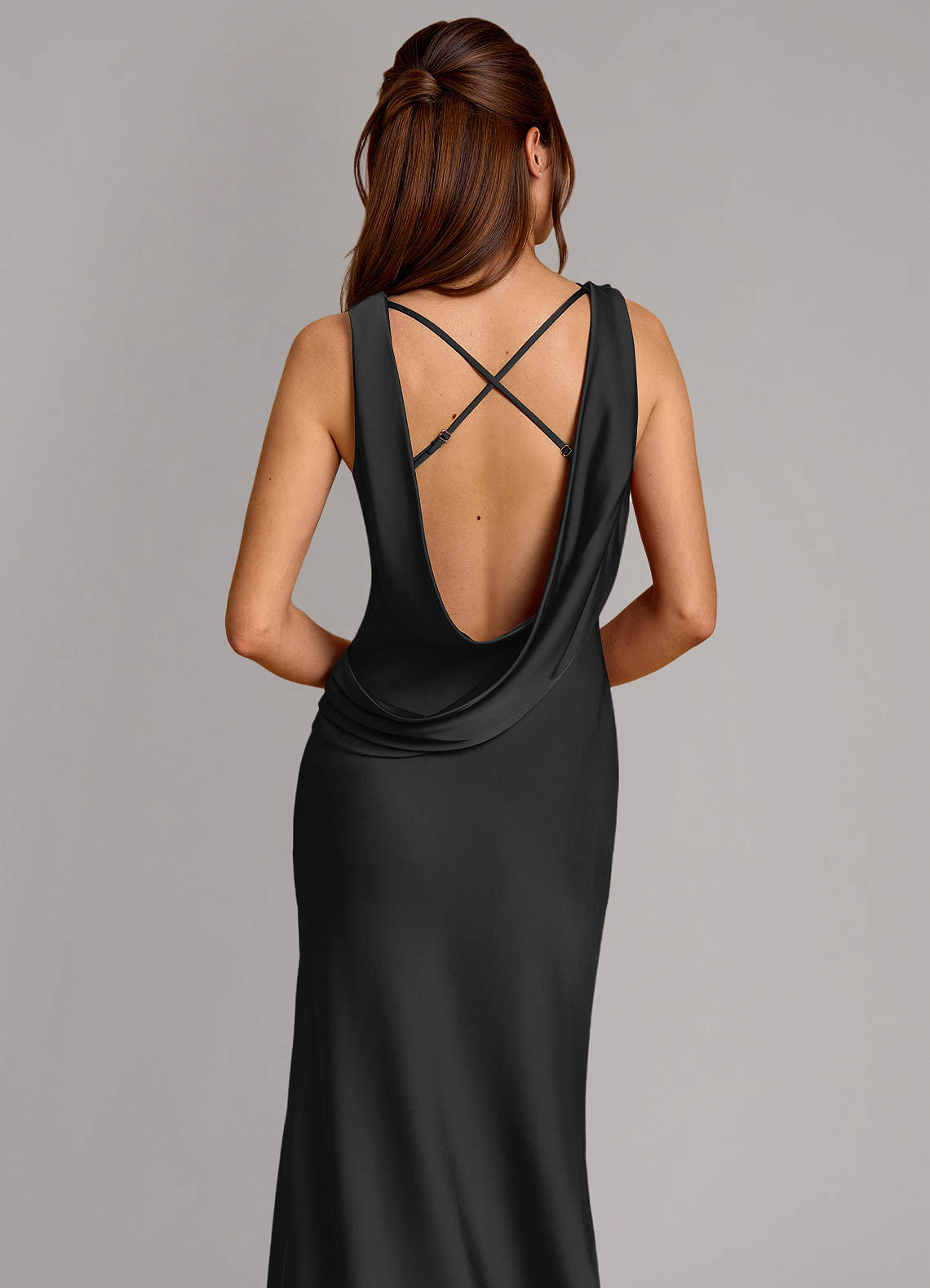 Azazie Cheryl Vestidos de damas de honor Vestido de Negro de Satén Elástico de Corte Sirena image1