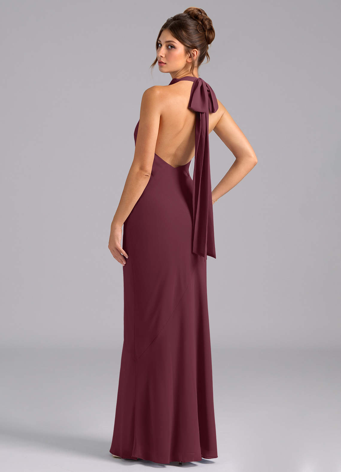 Azazie Velli Bridesmaid Dresses Cabernet Mermaid High Neck Chiffon Dress image6