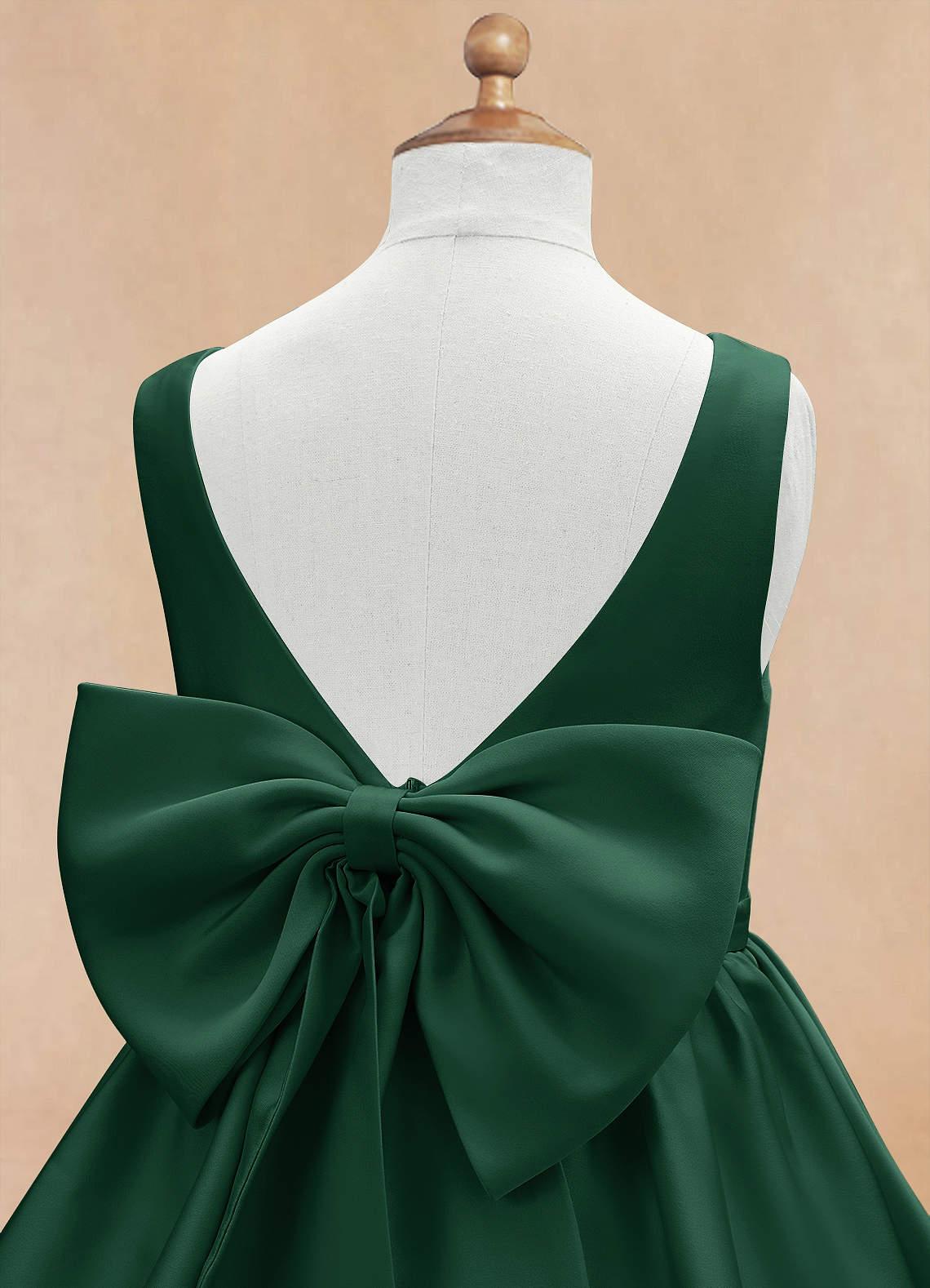 Azazie Margie Flower Girl Dresses Dark Green A-Line Bow Stretch Satin Dress image6