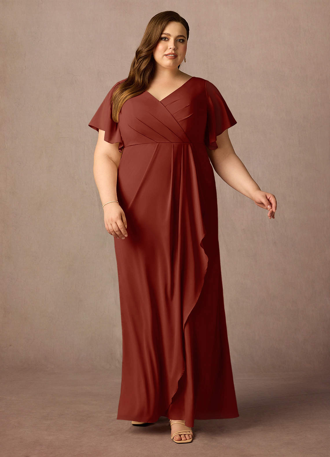 Azazie Song Mother of the Bride Dresses Terracotta Mermaid V-Neck Pleated Stretch Chiffon Dress image1