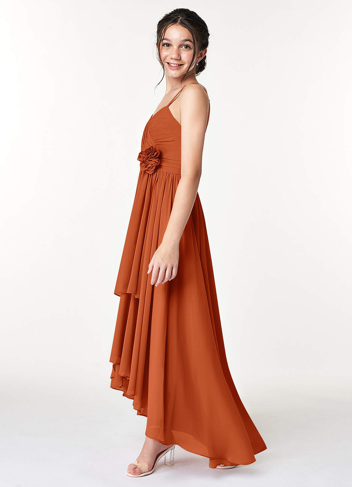 Azazie Catalina Junior Amethyst A-Line Ruched Chiffon Dress image4