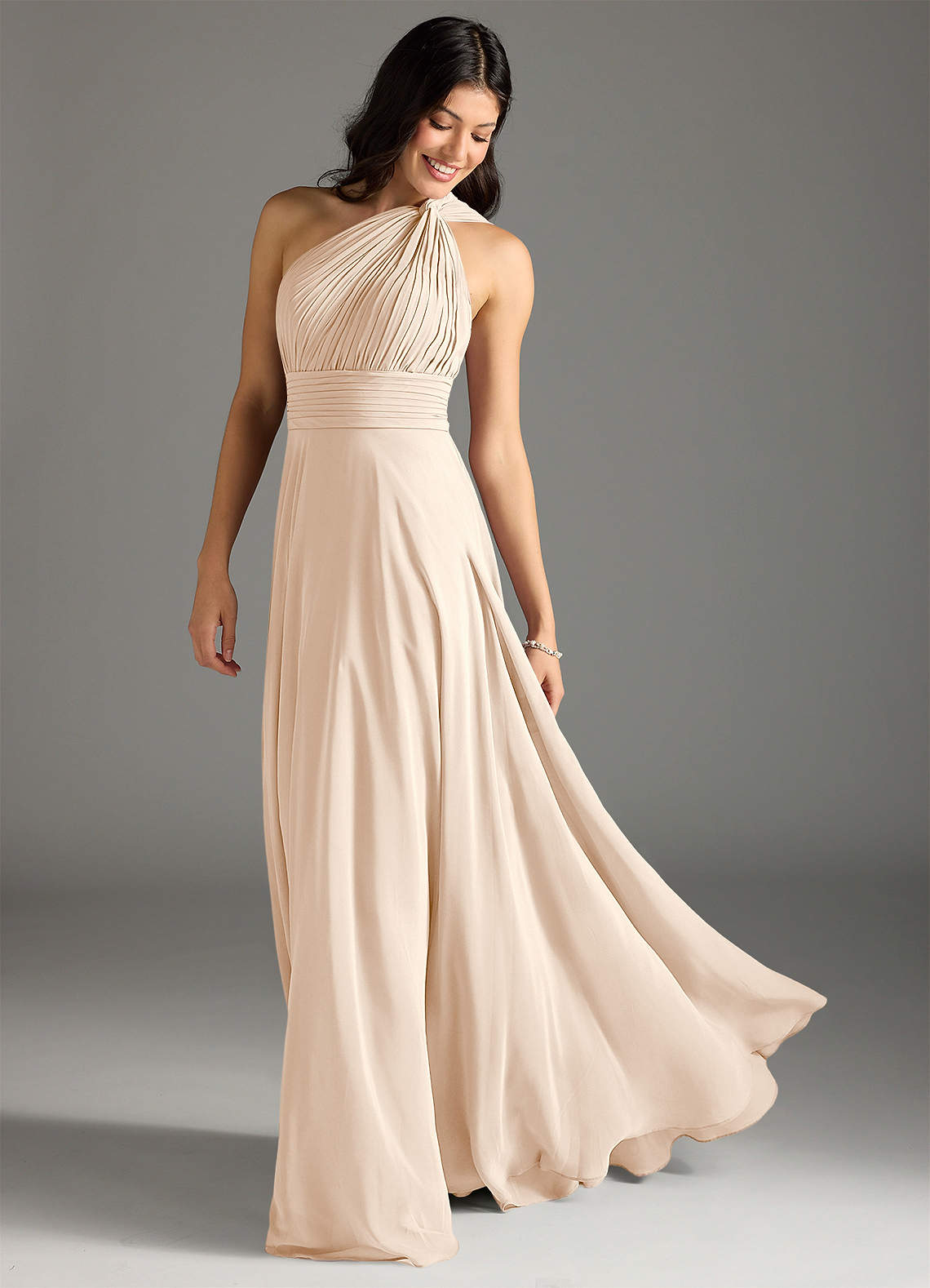 sachin and babi light blue dress Draped Chiffon Goddess A-Line Wedding Dress with Off-the-Shoulder Straps