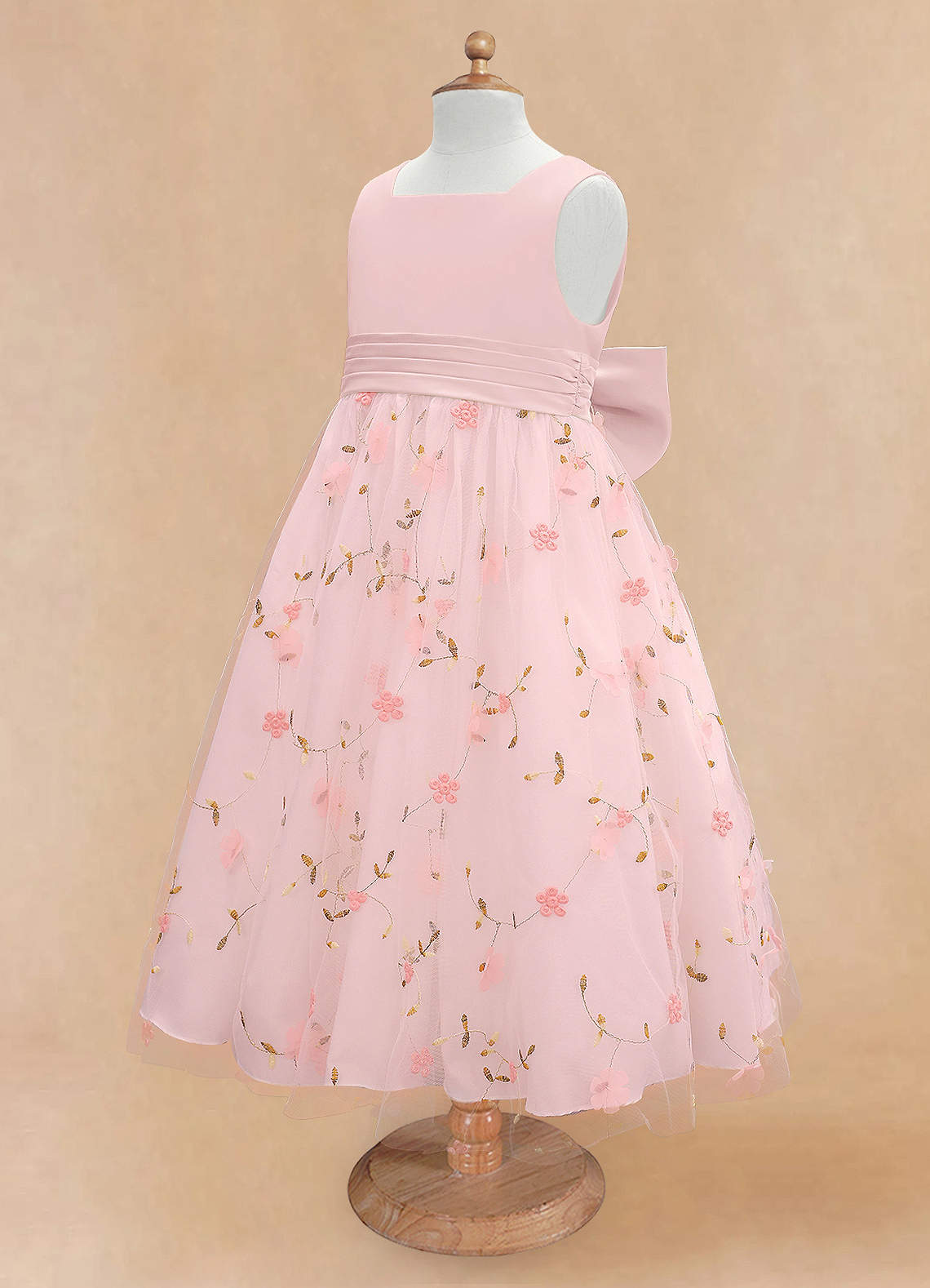 Azazie Pollie Flower Girl Dresses Blushing Pink A-Line Bow Tulle Dress image12