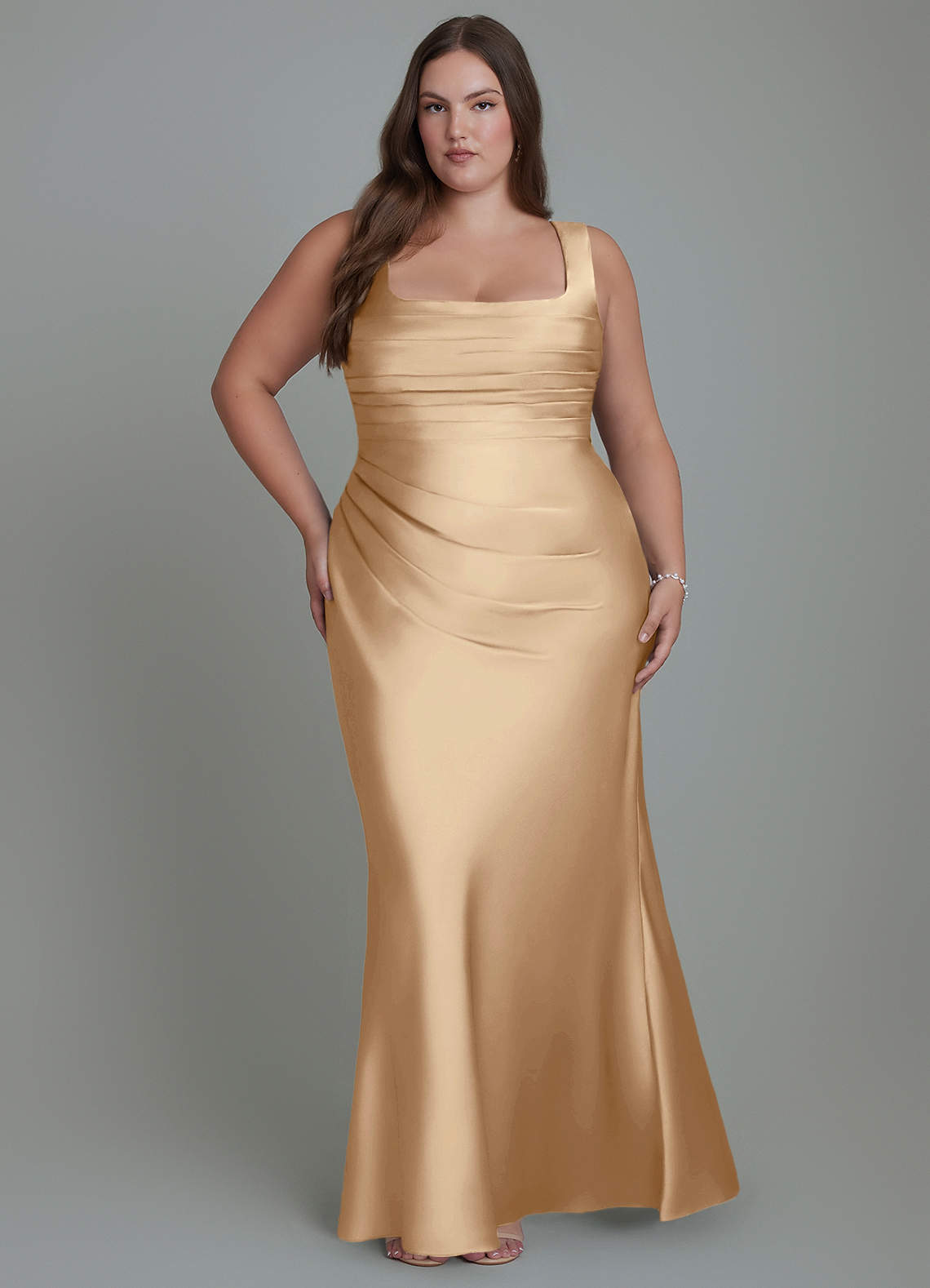 Azazie Agustina Bridesmaid Dresses Champagne Mermaid Corset Stretch Satin Dress image6
