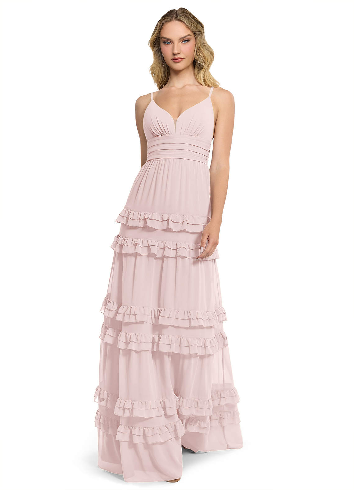 Azazie Rachel Bridesmaid Dresses Blushing Pink A-Line Chiffon Dress image1