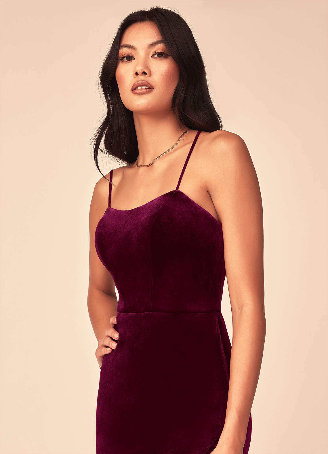 Azazie Nereda Ready to Ship Burgundy Velvet Bridesmaid Dresses