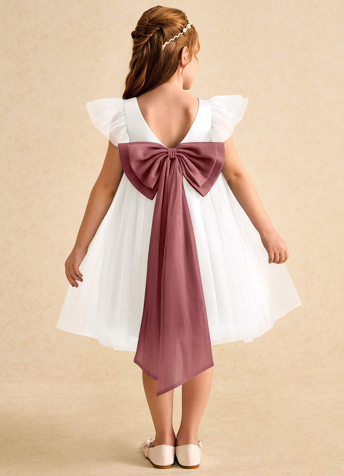 Azazie Munchkin Flower Girl Dresses Ivory Amethyst A-Line Bow Tulle Dress image1