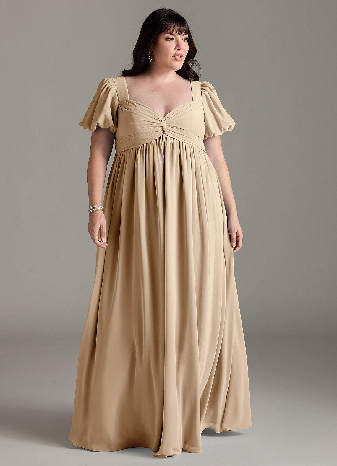Azazie Madisynn Robes de demoiselle d'honneur de maternité Robe Arc Longueur ras du sol Mousseline de soie image4
